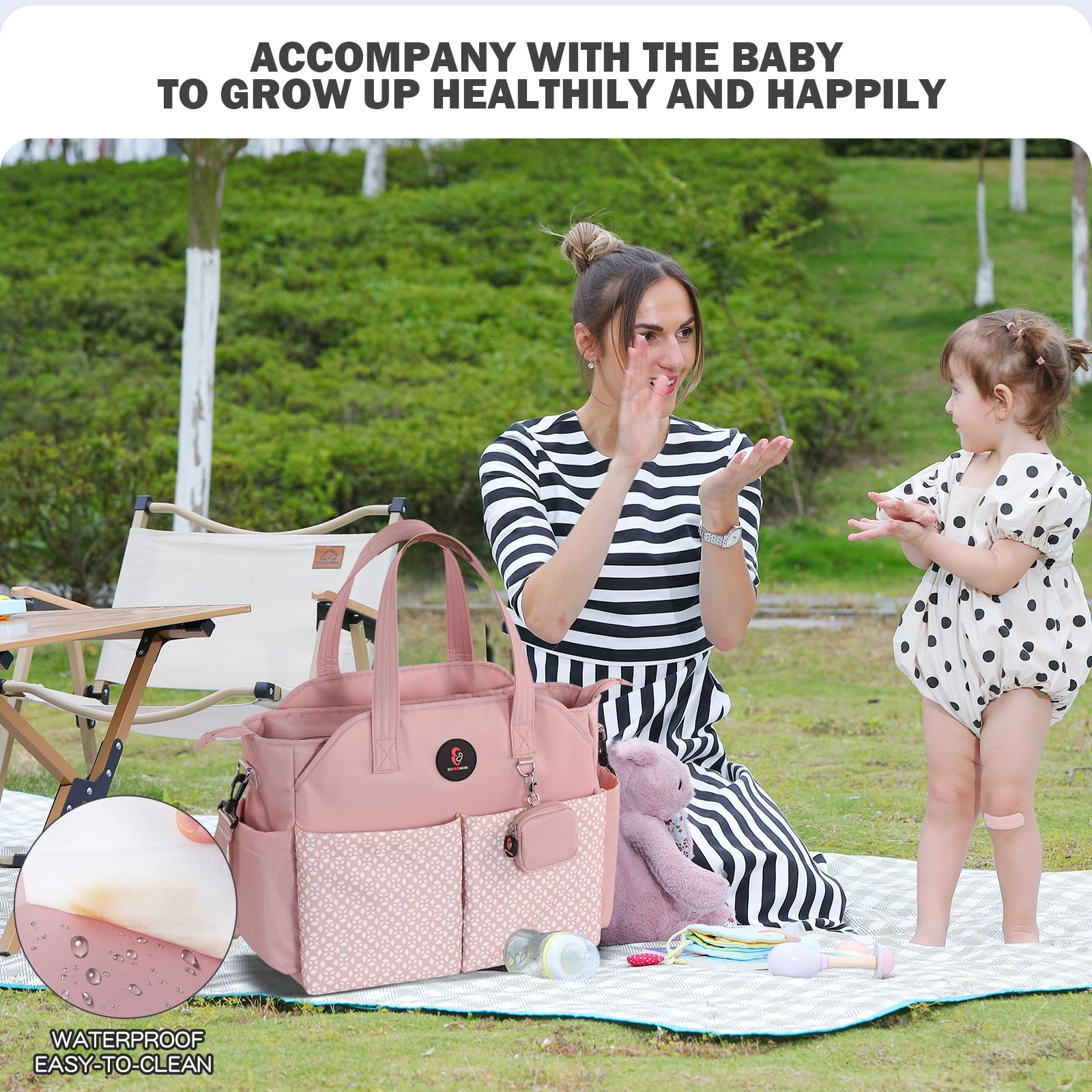 Bolsa para pañales: bolsa grande para bebé, bolsa de pañales para niños, elegante bolsa de pañales para niña, bolsa de hombro para mamá