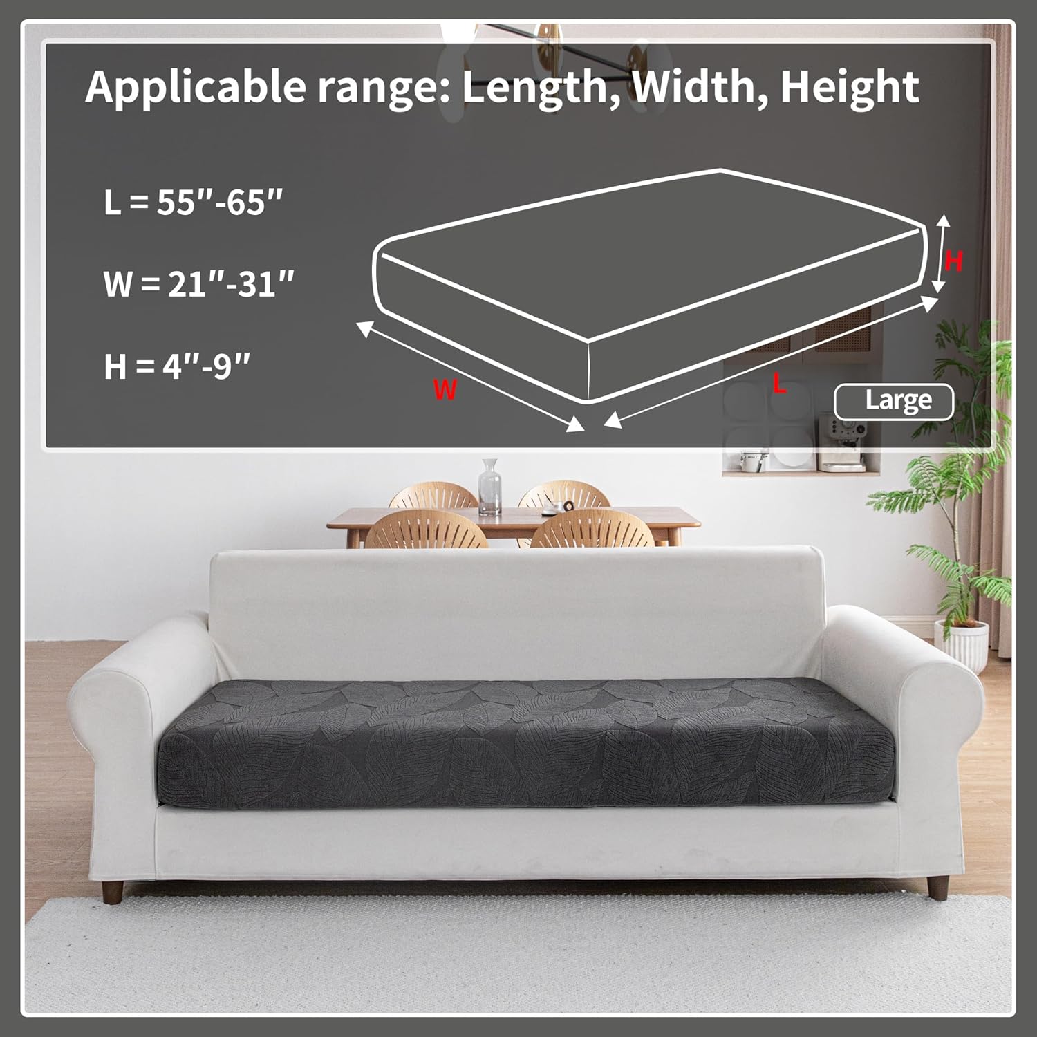 couch covers for sectional sofa, washable stretch soft sofa cushion covers l shape sofa slipcovers anti slip furniture decor protector for pets (1pc large sofa cover,dark gray) dark gray / leaf pattern 1 seat cover l