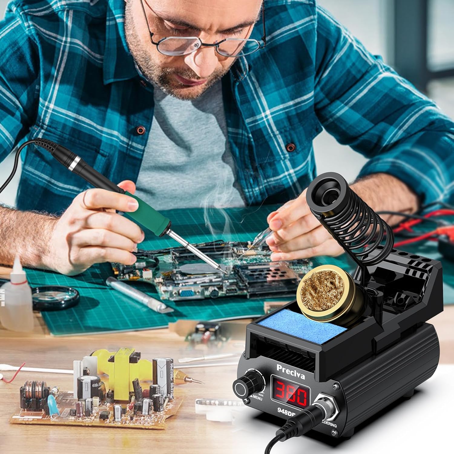 Portable Soldering Station-T12 Solder Iron Tip, 75W Digital Display Soldering Iron Station-Fast Heating (5S), °C/ºF Conversion(392°F to 896°F), Auto Sleep&Calibration Support for Electronics Repair