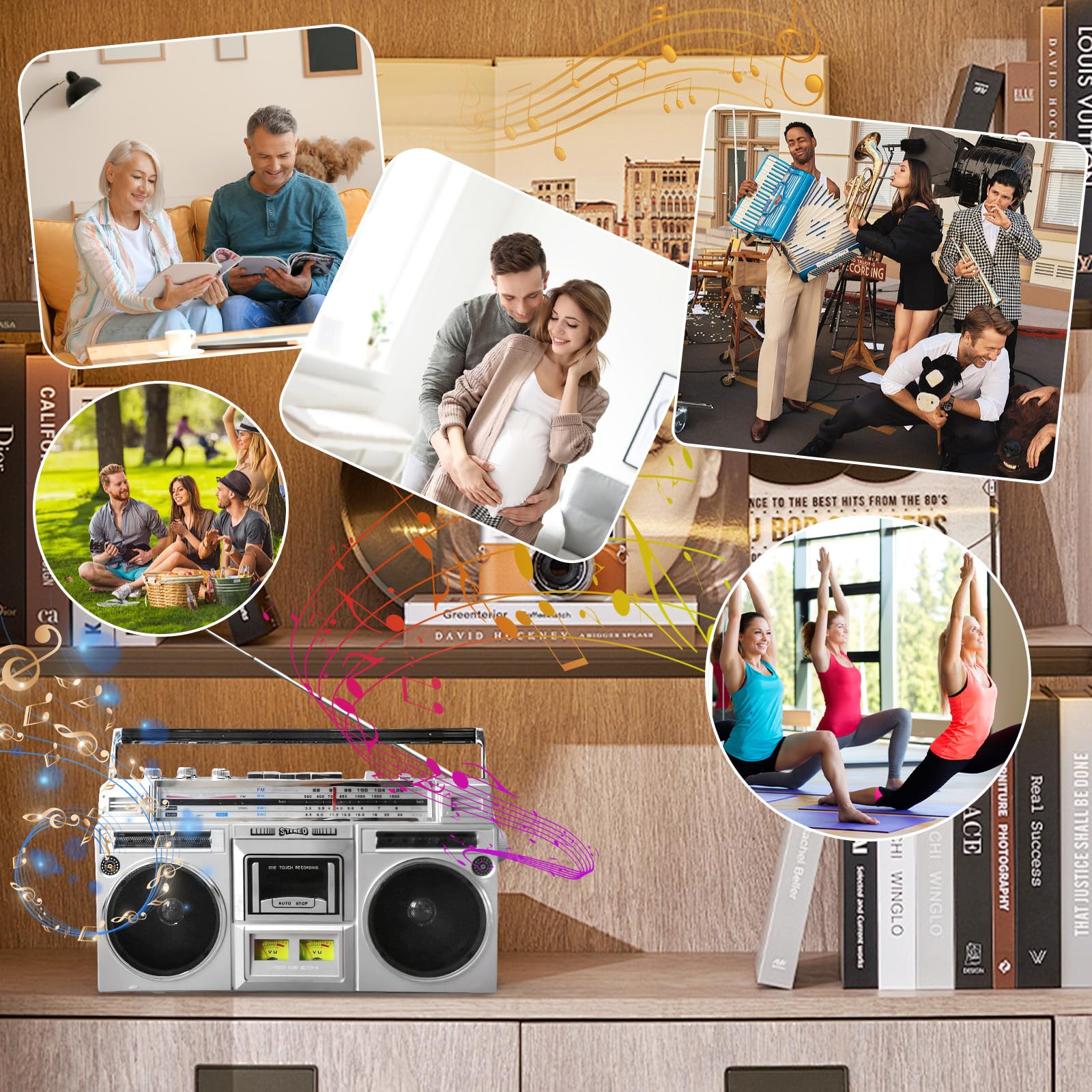 Retro Kassetten Boombox, Street Bluetooth Boombox Kassettenspieler,80s Style Retro Tragbarer AM/FM-Radio-Kassettenrekorder,unterstützt SD/USB-Eingang, für Familientreffen Reisen