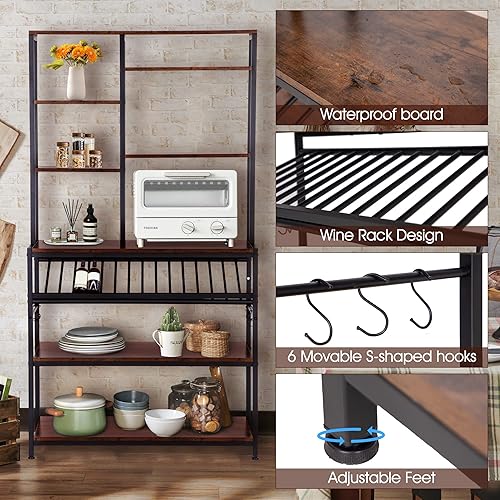 Miniatura 3 de MAISON ARTS Estantes de panadería para cocinas con almacenamiento soporte para microondas estación de café con 6 ganchos almacenamiento de vino
