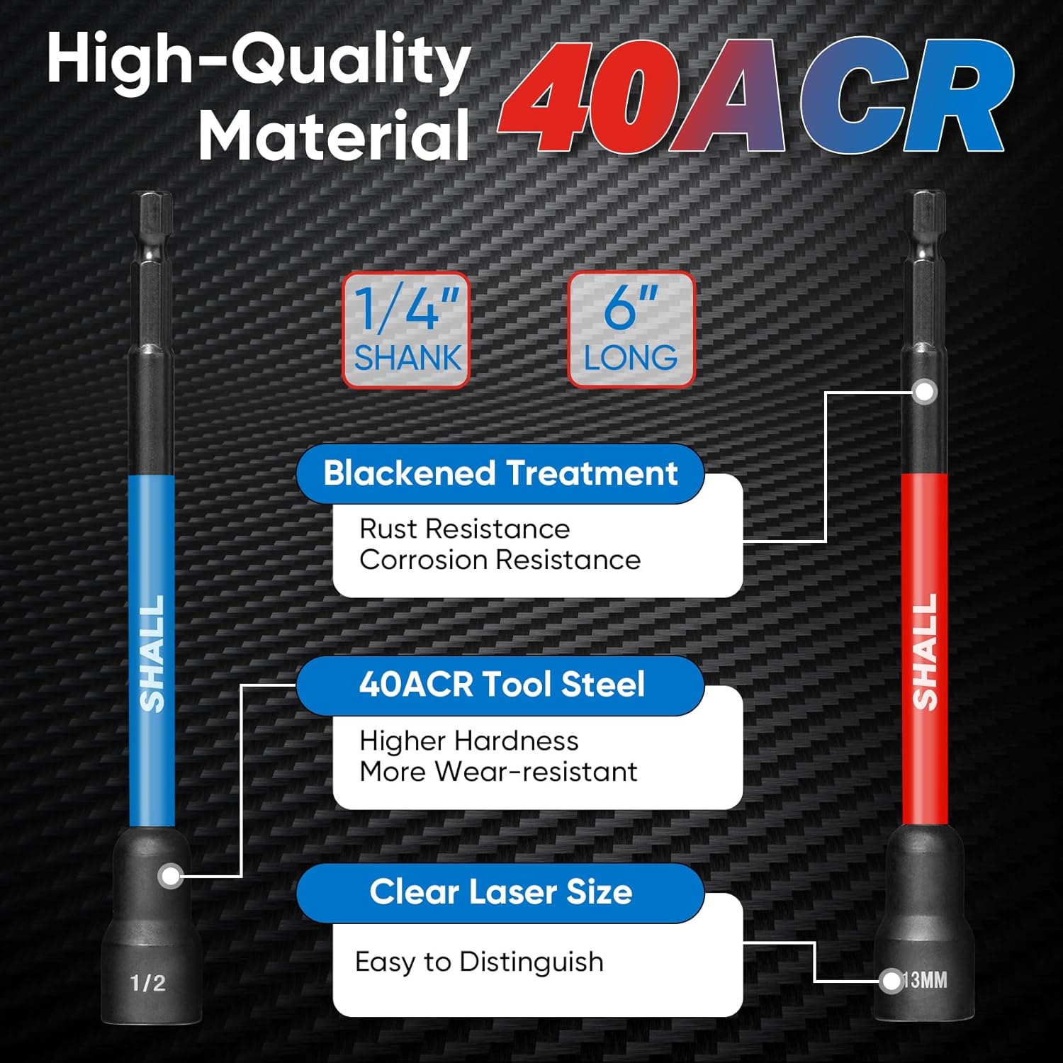 SHALL 16PCS Magnetic Nut Driver Set - 6" Long Nut Driver Set for Impact Drill - SAE and Metric Nut Driver Bit Holder with 1/4"Hex Shank - Magnet Socket Set with Sturdy Tool Box - Image 5