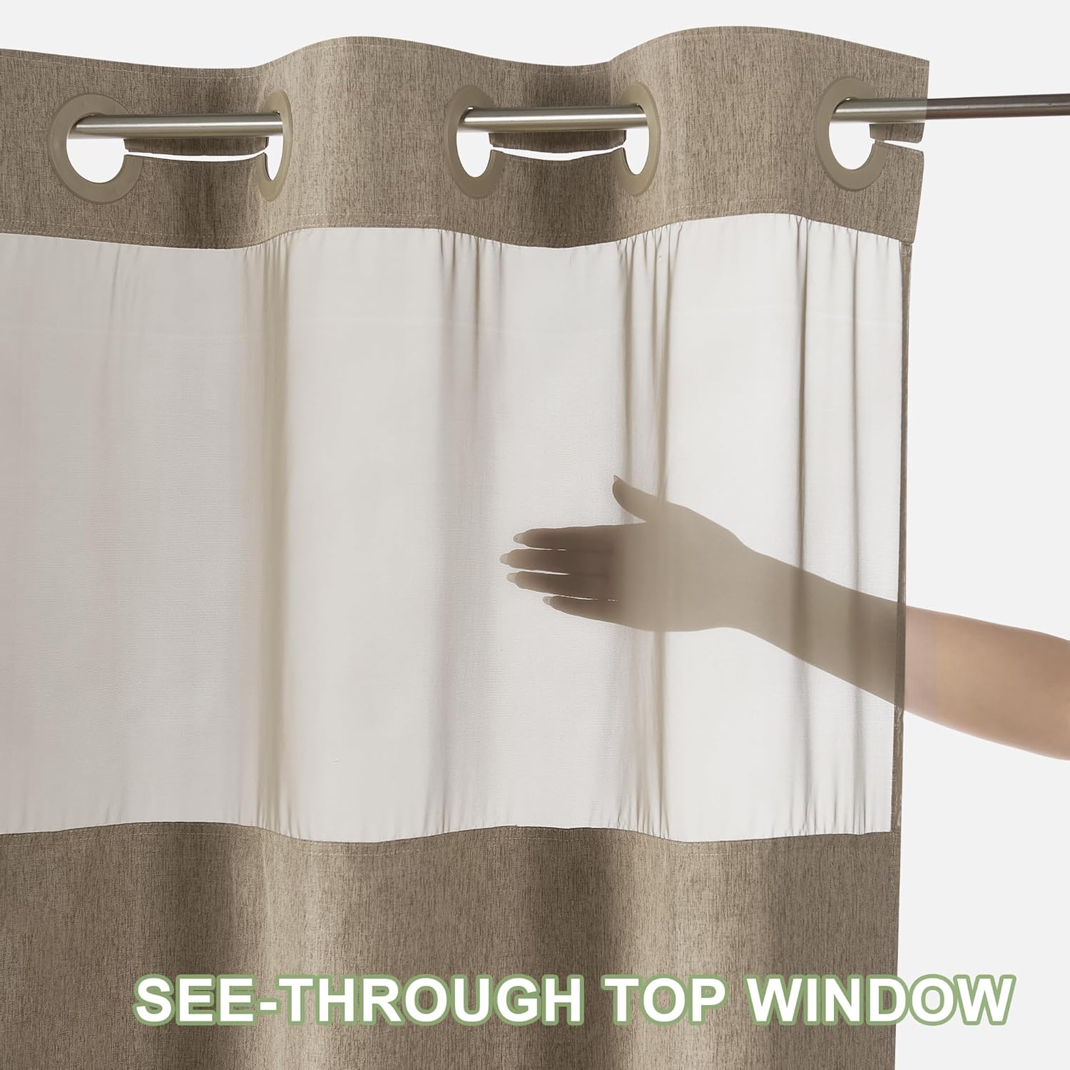 KGORGE No Hook Shower Curtain Set for Bathroom, Modern Heavy-Duty Linen Textured Fabric Waterproof Washable Snap in Hookless Shower Curtain for Hotel Bathtub Decor, 71 x 74 inches Long, Khaki