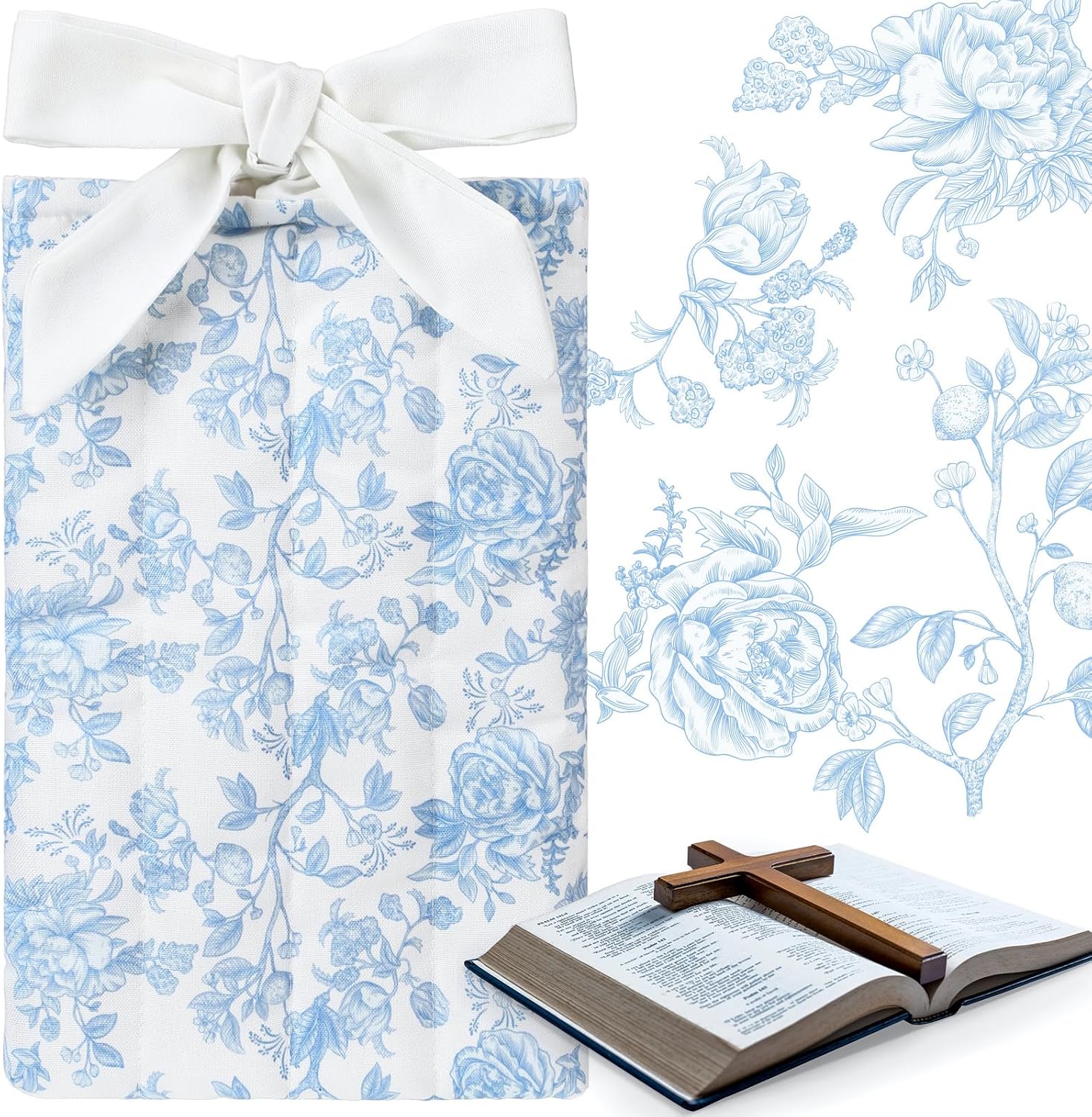 Janlaugh Quilted Bible Book Cover Sleeve Coquette Bow Padded Book Protector Watercolor Flower Washable for Paperbacks Pouch with Pockets for Christian Mother Gifts