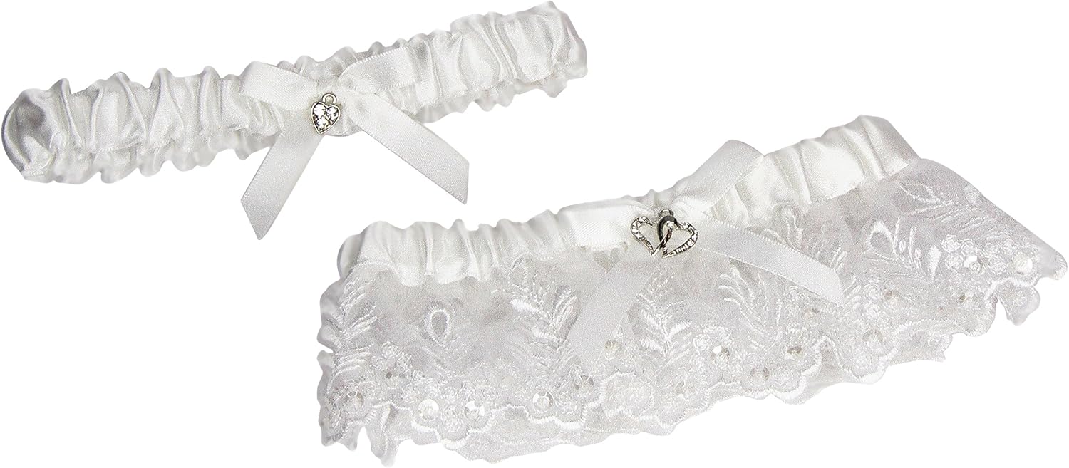 Darice VL5863, Lace Heart Accent Adjust Garter with Toss Away, White