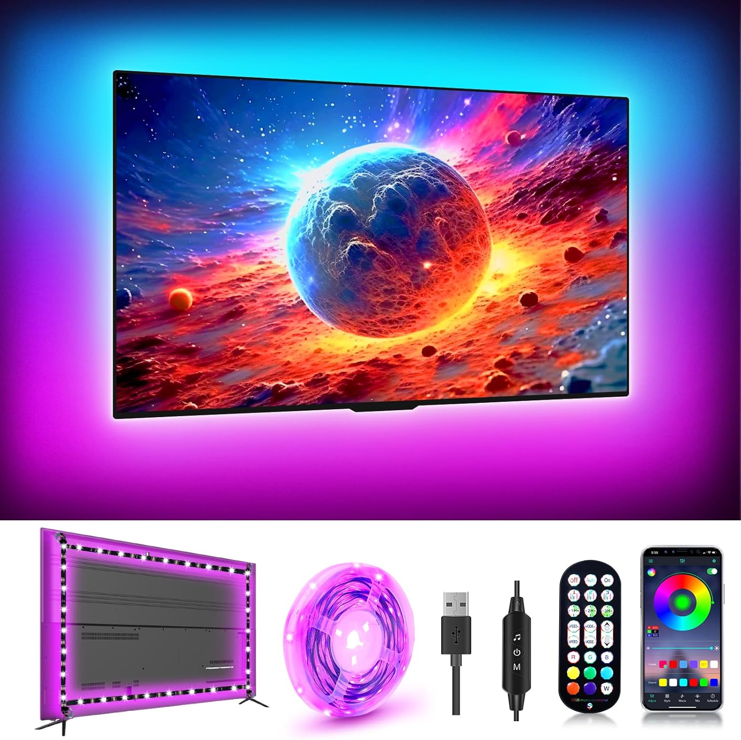 DTQJ LED Lights for TV,9.84FT TV LED Backlight TV Lights that Change with TV,Music