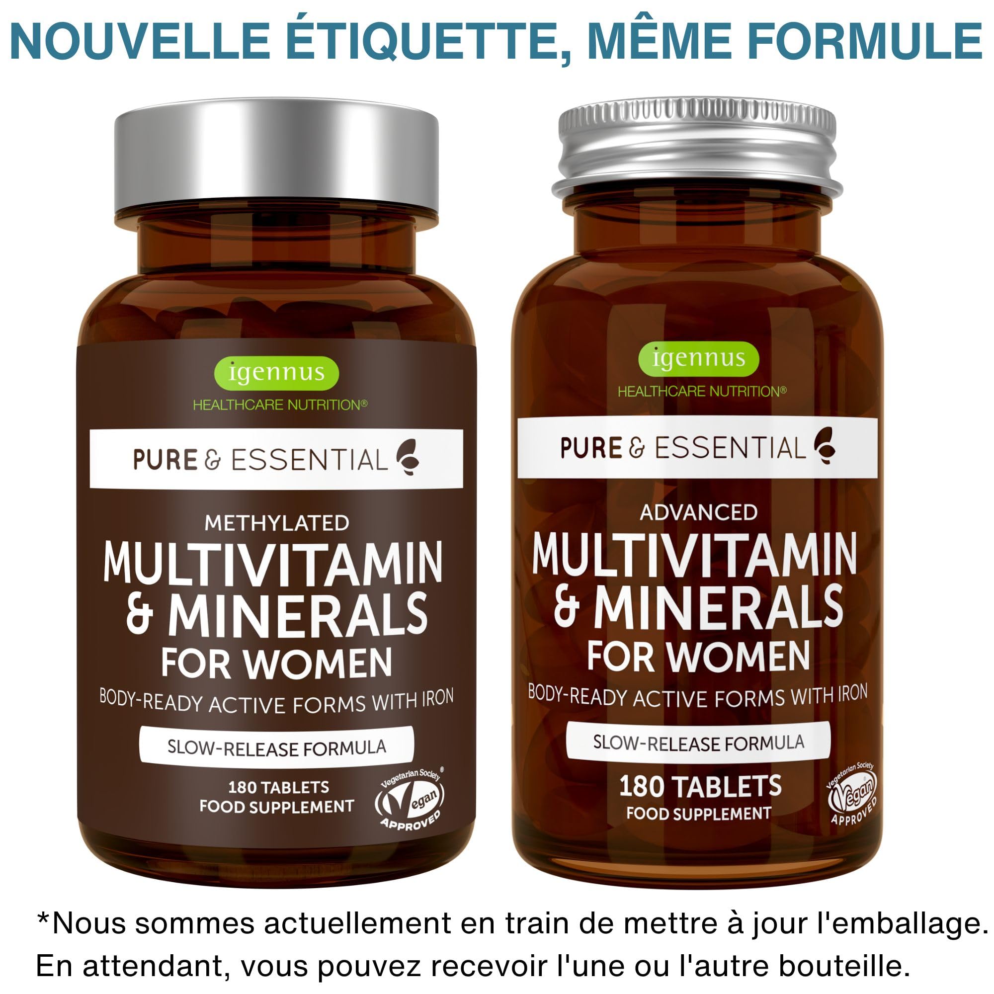 Multivitamines et Minéraux pour Femmes, Vitamines Méthylées & Bioactives, avec Fer Bisglycinate 14 mg, Libération Lente, Clean Label & 100% Vegan, 180 comprimés – par Igennus