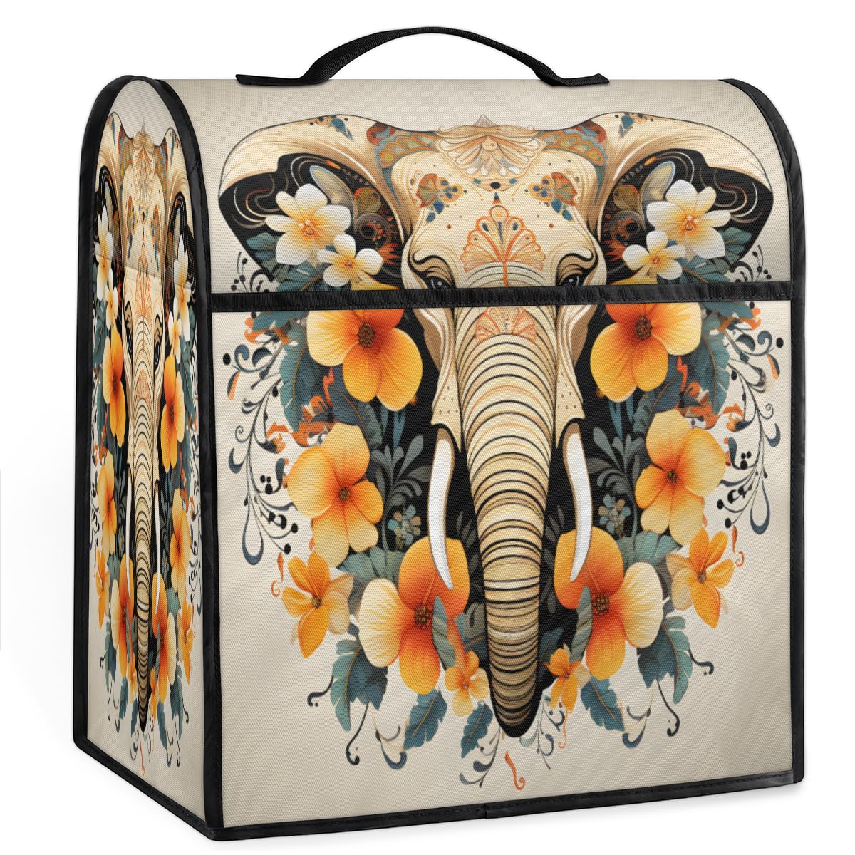 Coffee Maker Cover Flower Elephant Bohemia Kitchen Appliance Covers Small Appliance Covers Blender Cover Juicer Cover Dust Covers for Kitchen Appliances with Top Handle and Pockets,Washable,C884