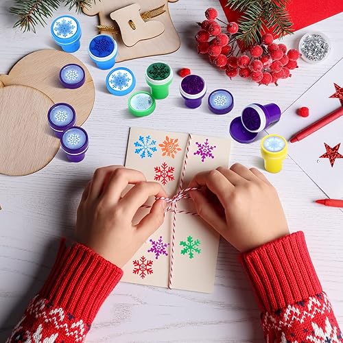 Miniatura 3 de Skylety 60 sellos de invierno con diseño de copos de nieve, sellos de plástico de colores surtidos para hacer tarjetas, regalos de fiesta de