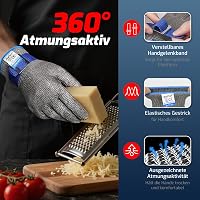 AmzFirst 9-es Szintű Vágásálló Konyhai Kesztyű - Rozsdamentes Acél Hálós Védőkesztyű Mandolinhoz, Húsvágáshoz, Kék Csuklópánttal, XL Méret 7