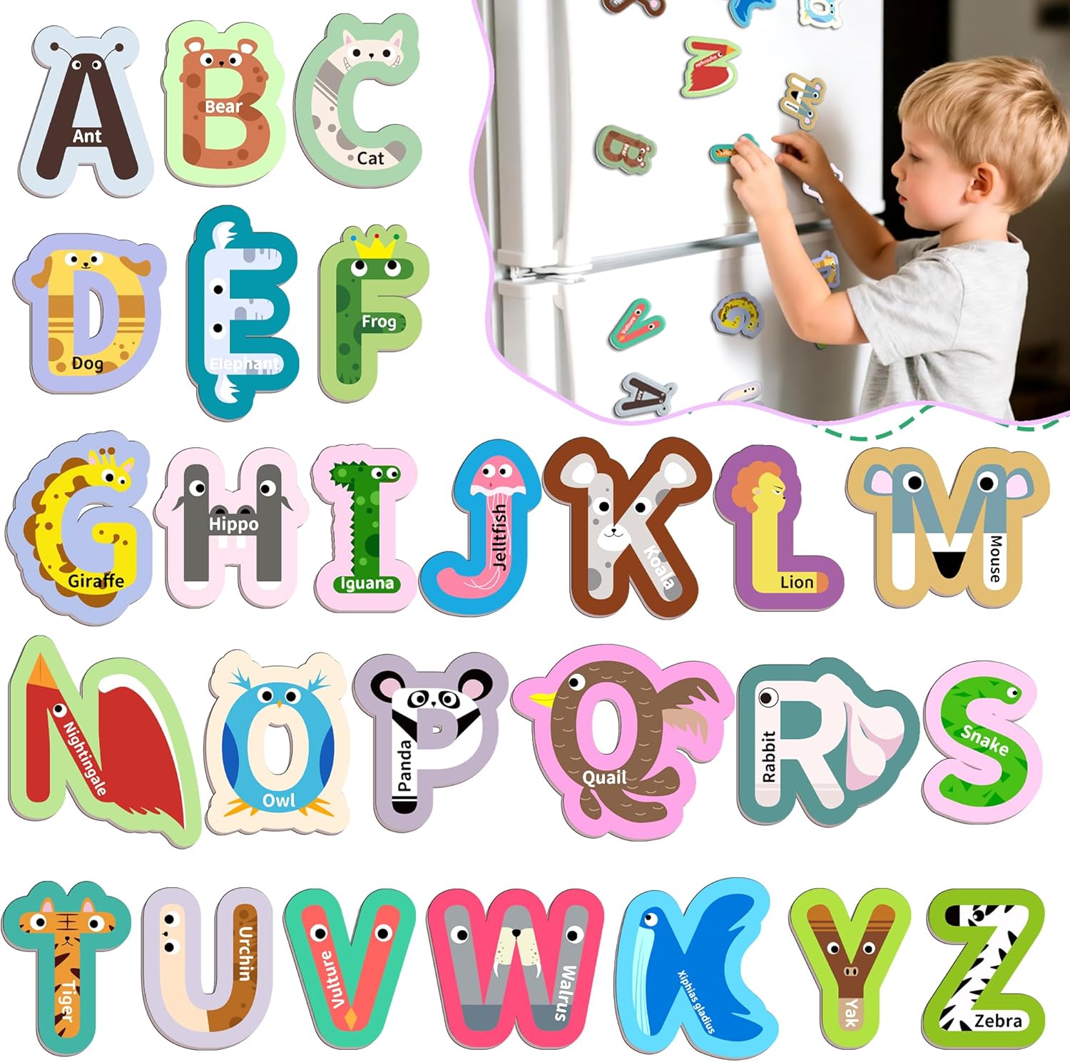 26 Pieces Large Magnetic Letters for Fridge, Capital A-Z Alphabet Magnets for Toddlers 1-3, Large Magnetic Letters for Fridge & Whiteboard, Alphabet Magnets for Toddlers 1-3
