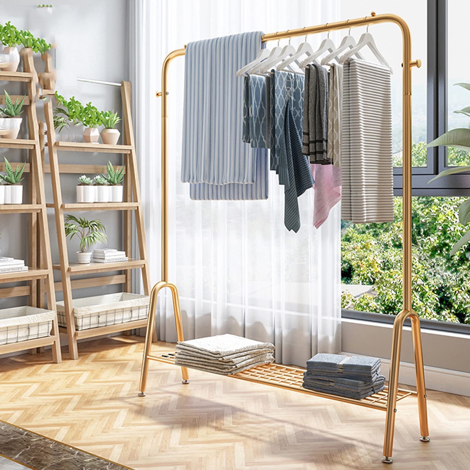 Portant à vêtements robuste anti-affaissement avec rangement inférieur de chaussures