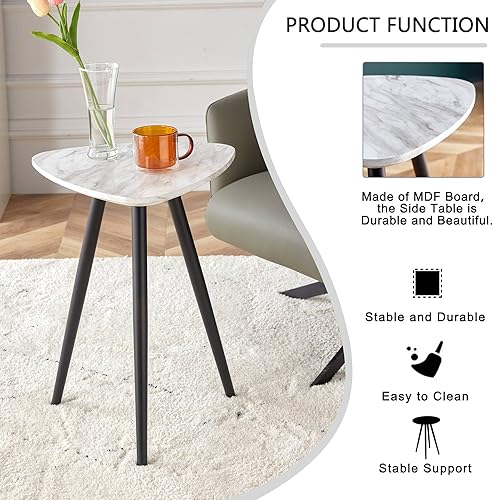 Miniatura 9 de Moderna mesa auxiliar y auxiliar de mármol sintético blanco pequeña mesa de centro con patas de metal dorado oscuro mesita de noche triangular para