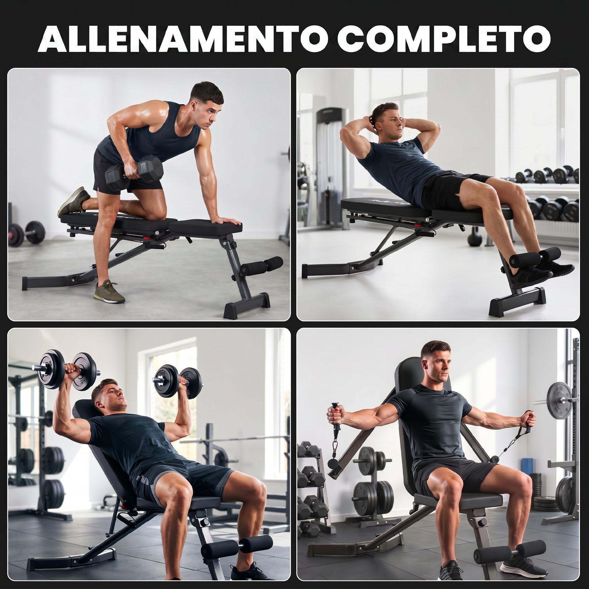 SPORTNOW Panca Pesi con Schienale Regolabile a 3 Posizioni Nero | Panca Palestra Pieghevole, Inclinata/Declinata/Piana, con Bande di Resistenza, per Allenamento Total Body