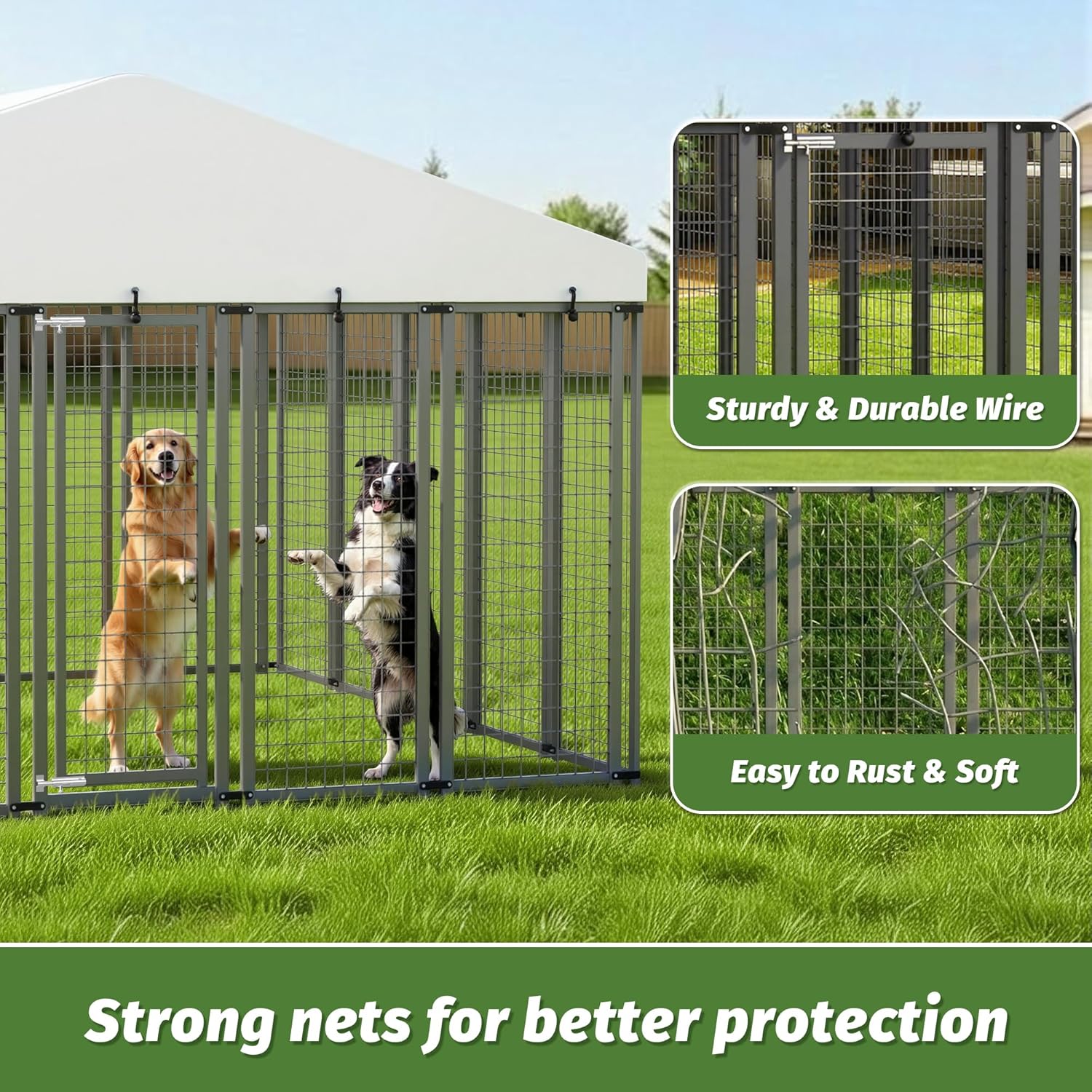 10x10x6 FT Outdoor Dog Kennel with Waterproof Roof, Heavy Duty Dog Enclosures with Galvanized Welded Wire Steel & Dual Safety Lock (125x122)