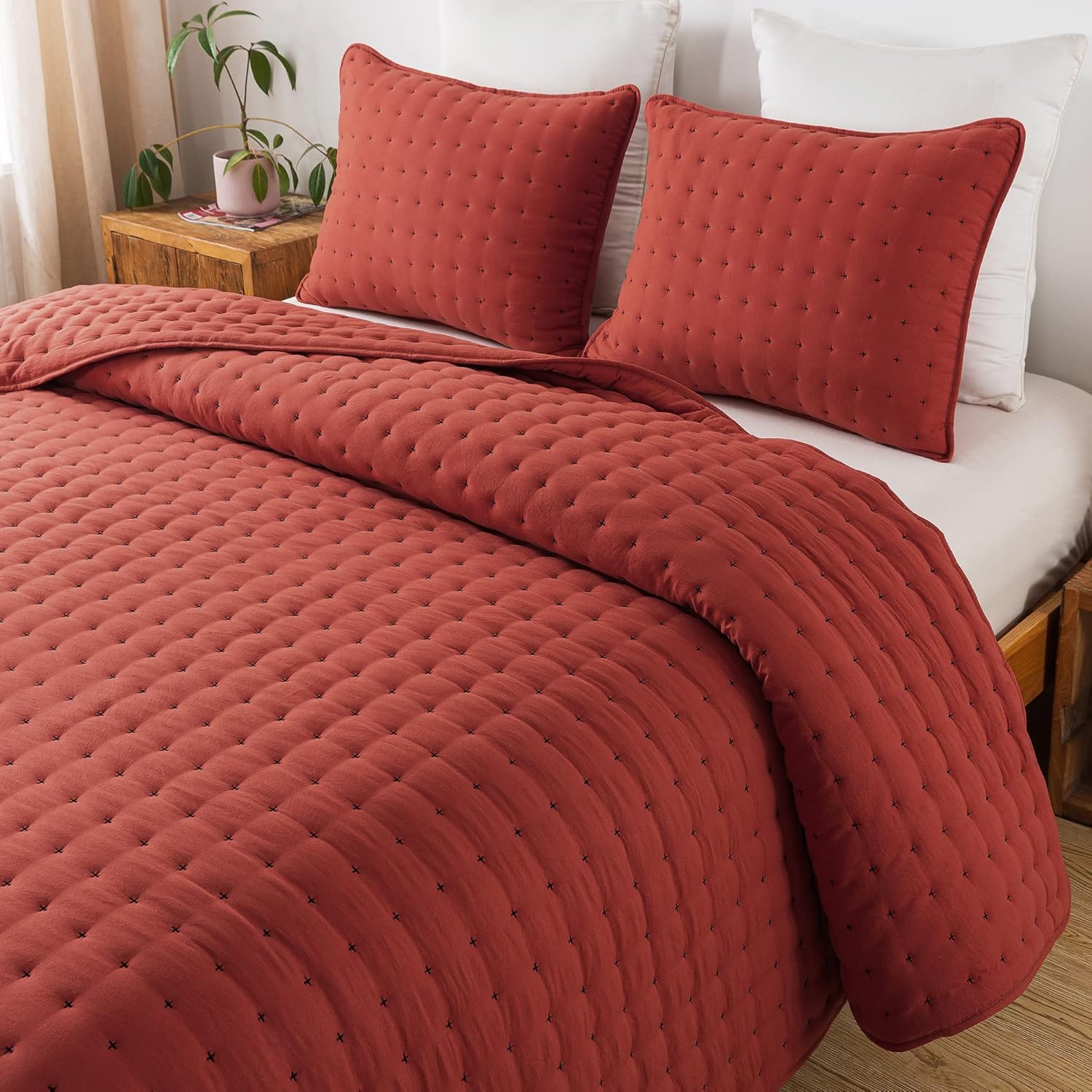 WDCOZY Burnt Orange Twin Size Quilt Bedding Sets with