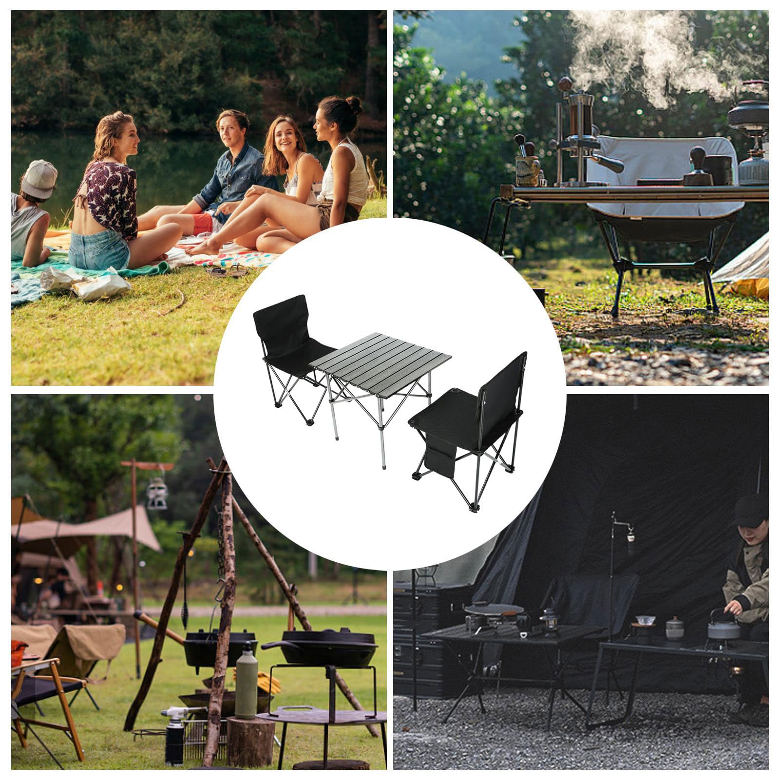 Table Camping Pliante, 3 Pièces Tables Et Chaises Extérieur, Table Pique Nique Légères Et 2 Chaises Pour La Randonnée, Chaise De Plage, Portable, étanche Pour Voyages, Plage, Pelouse, 53x51x50cm