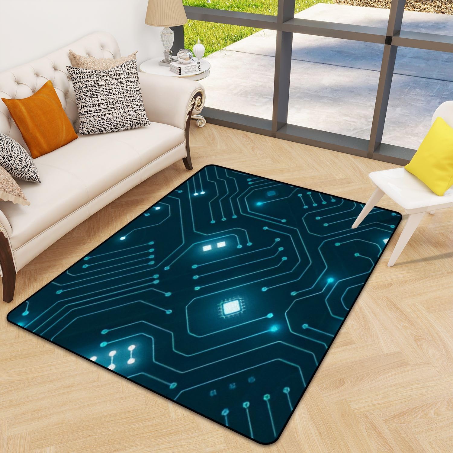 Tapis Salon anti-slip motif circuit imprimé 3D 100x200cm polyester doux maison
