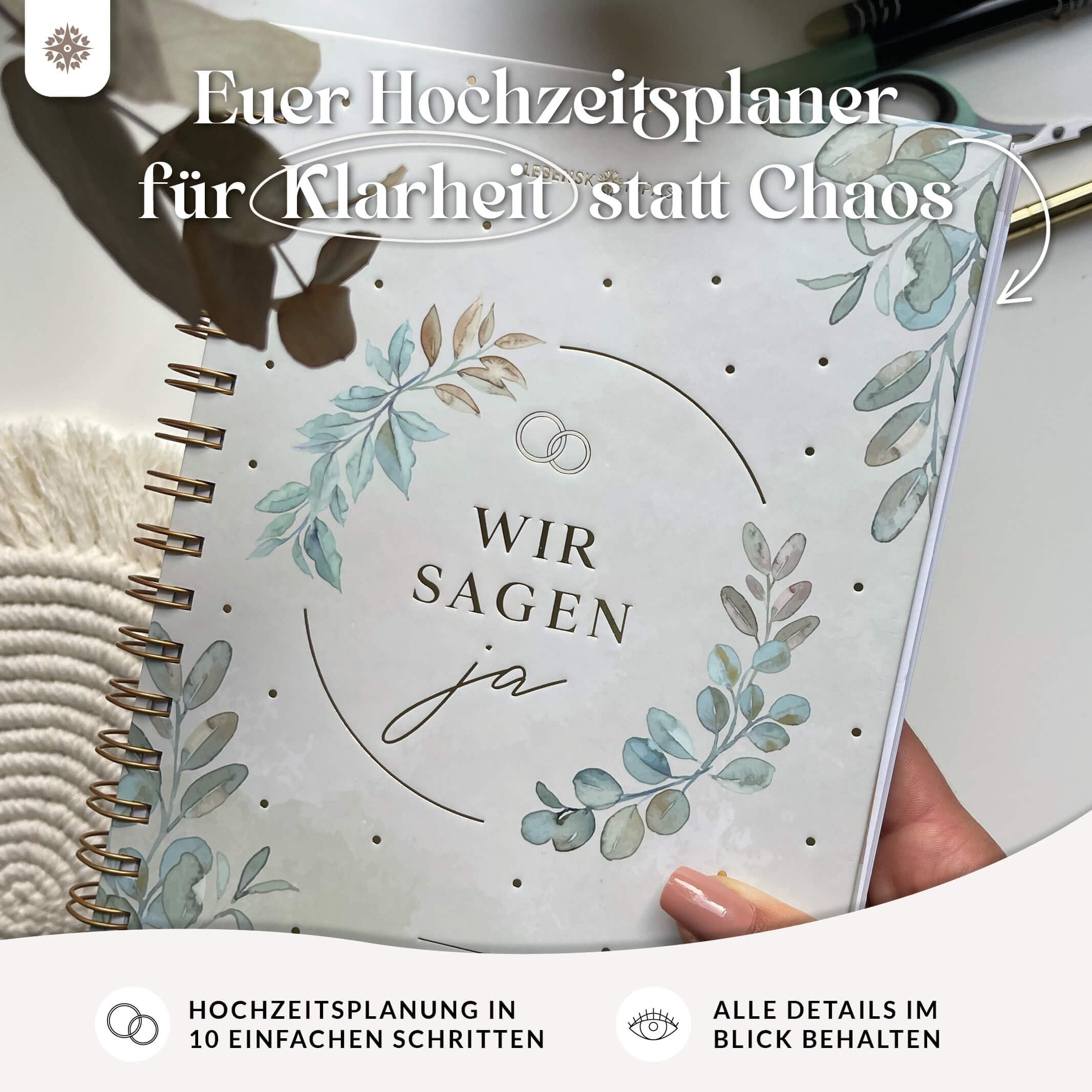 Lebenskompass Hochzeitsplaner Buch mit praktischen Poster "FOREVER" Wedding Planner mit Terminplan, Listen und Tipps für eine perfekte Planung einer Hochzeit - mit Stickern - A5 +