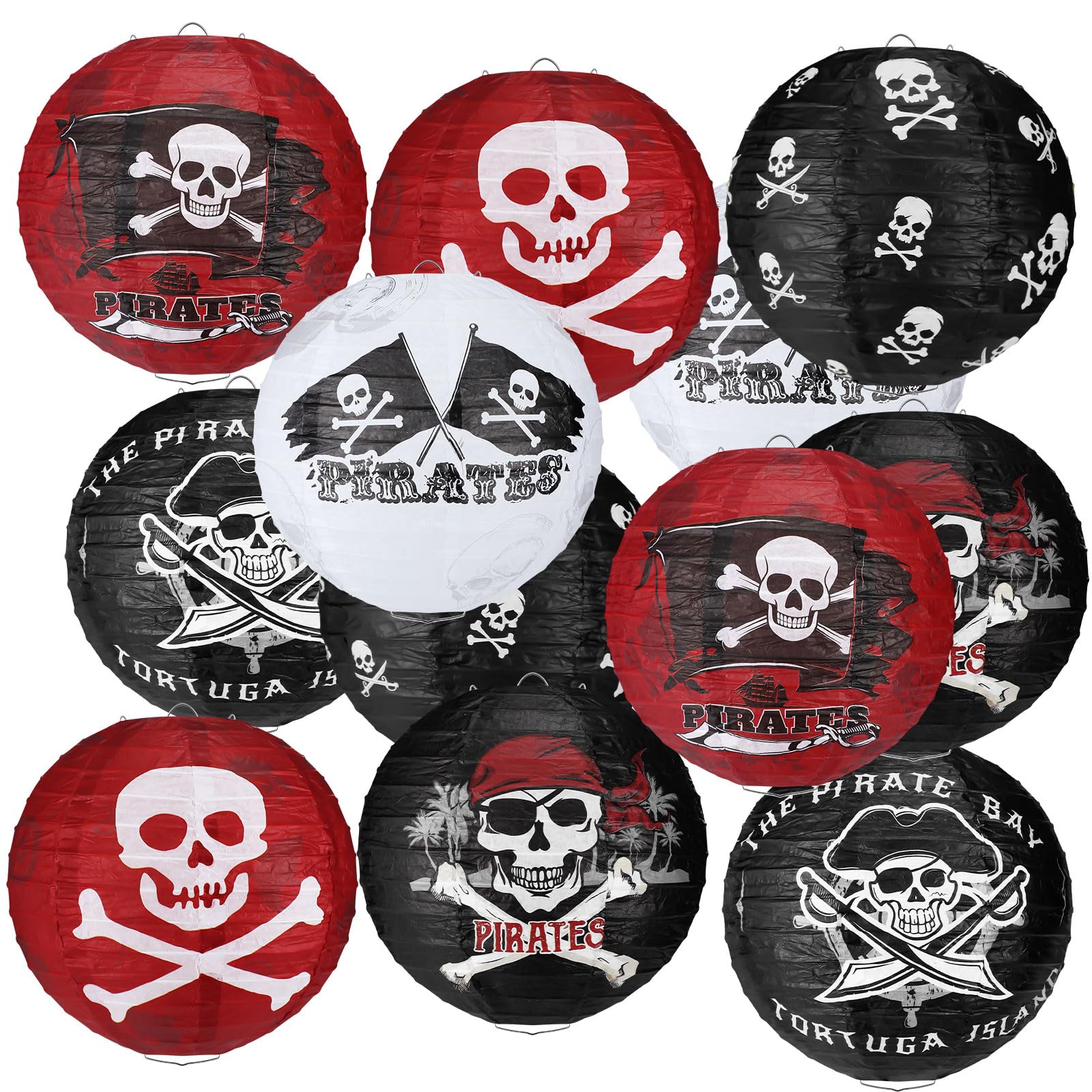 Panelee 12 Pcs Pirate Theme Paper Lanterns Birthday Party Decorations 8 Inch Hanging Round Paper Lanterns for Halloween Party Decorations Holiday Indoor Outdoor Ceiling Ornament Supplies