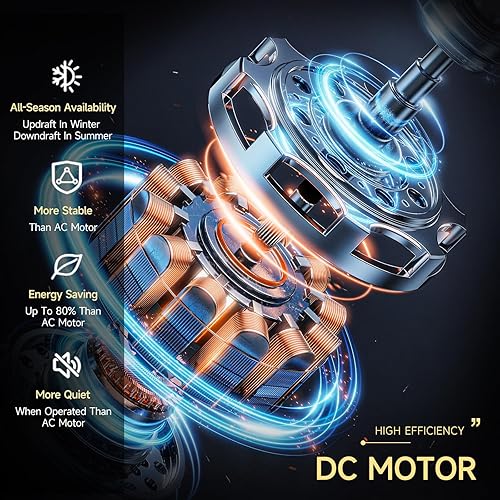 Miniatura 8 de Roomratv Ventiladores de techo con luces, ultra silenciosos ventiladores de techo inteligentes de 52 pulgadas con luz LED regulable compatibles con