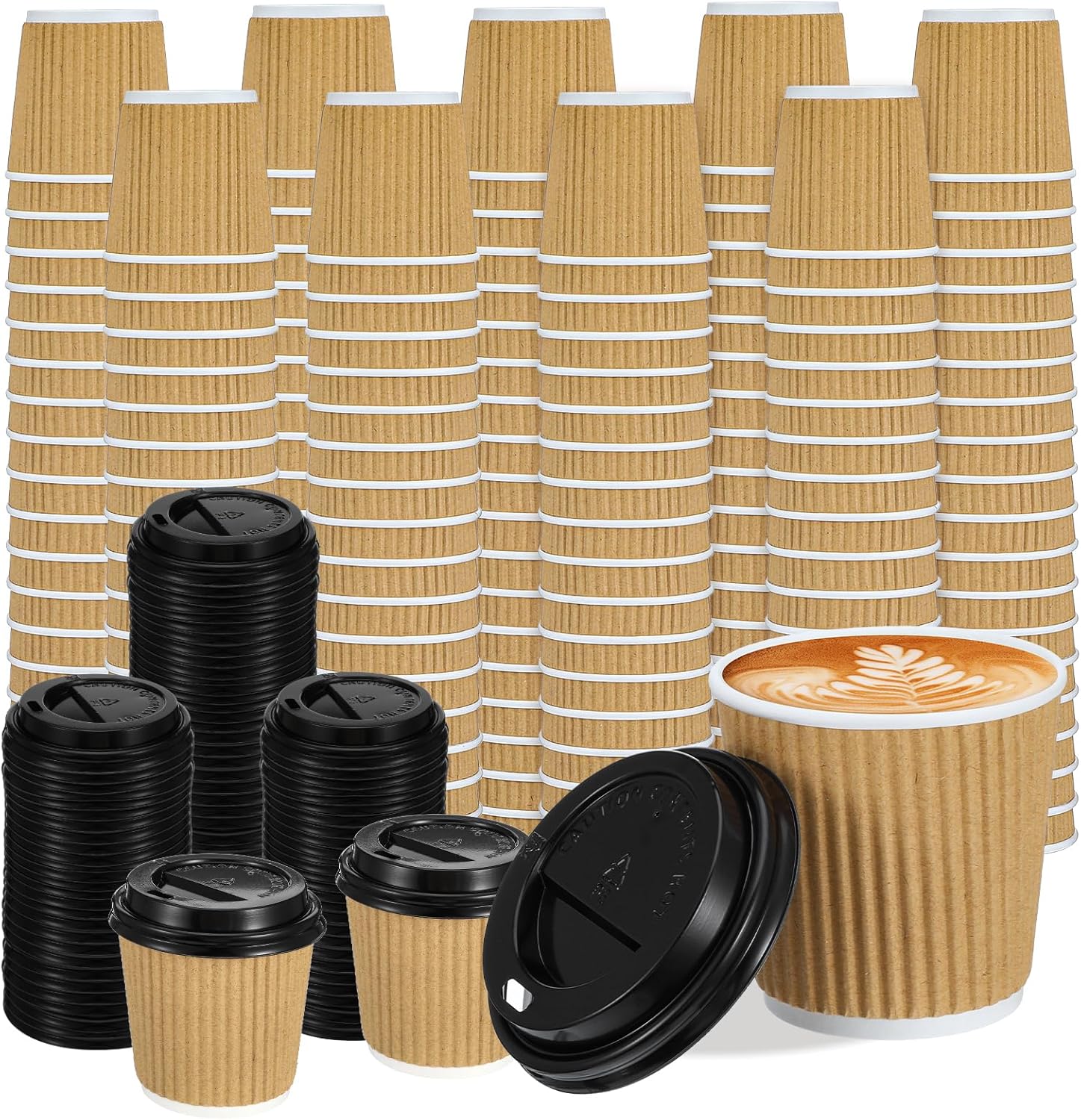 100 Set 4oz Disposable Espresso Cups with Lids, Disposable Coffee Cups with Lids, Ripple Corrugated Paper Coffee Insulated Hot Ripple Cup for hot Chocolate, Tea, and Cocoa Drinks