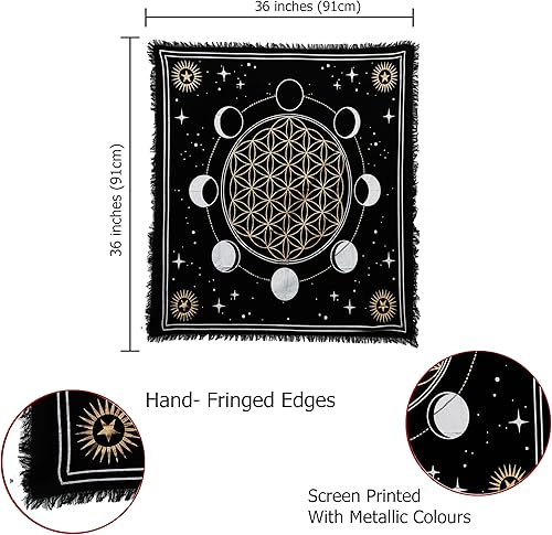 Miniatura 8 de Indian Consigners Tela de altar Fases de Luna Sol, Star & Moon Universe Premium Brujería Alter Tarot Spread Top Cloth Wicca Square Spiritual 18 x 18