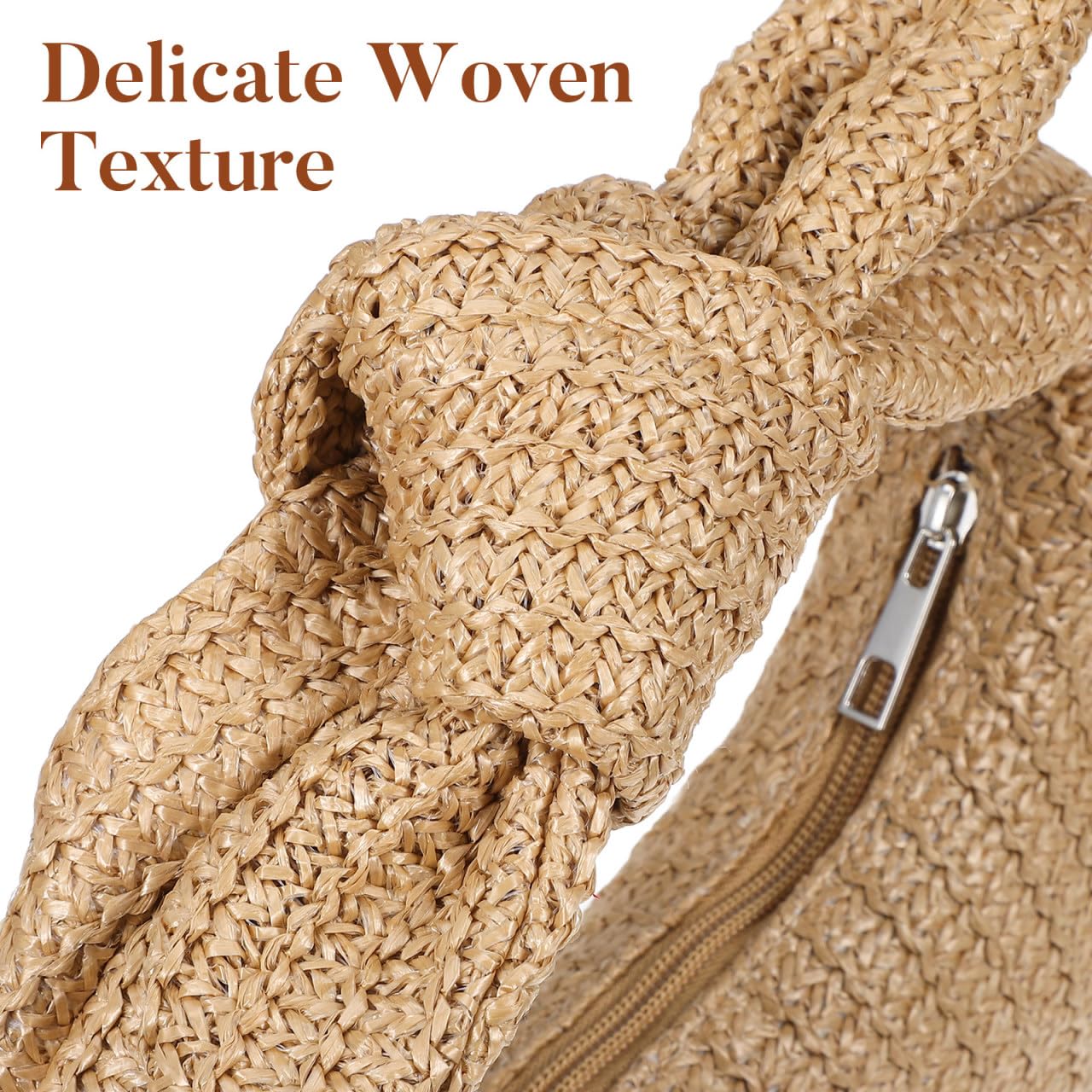 Bolso de mano de paja anudado para mujer, con lazo tejido, para verano, playa, bolso de mano, bolso de mano de noche, bolso de mano para verano, formal, boda, fiesta, beige, 24.00X13.00X5.00CM