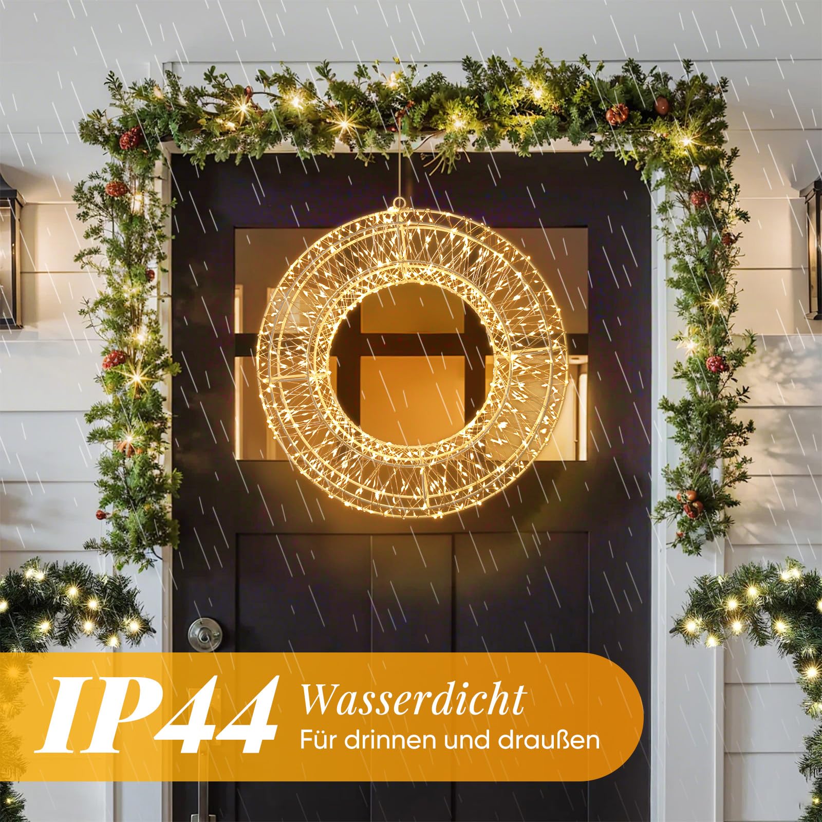 SALCAR Ø45cm LED Lichtkranz, Weihnachtsdeko Fenster Lichterkranz mit Stecker, 8 Modi, Timer und Memory, Hängekranz Drahtkranz Wandkranz Lichterkreis für Innen und Außen, Warmweiß