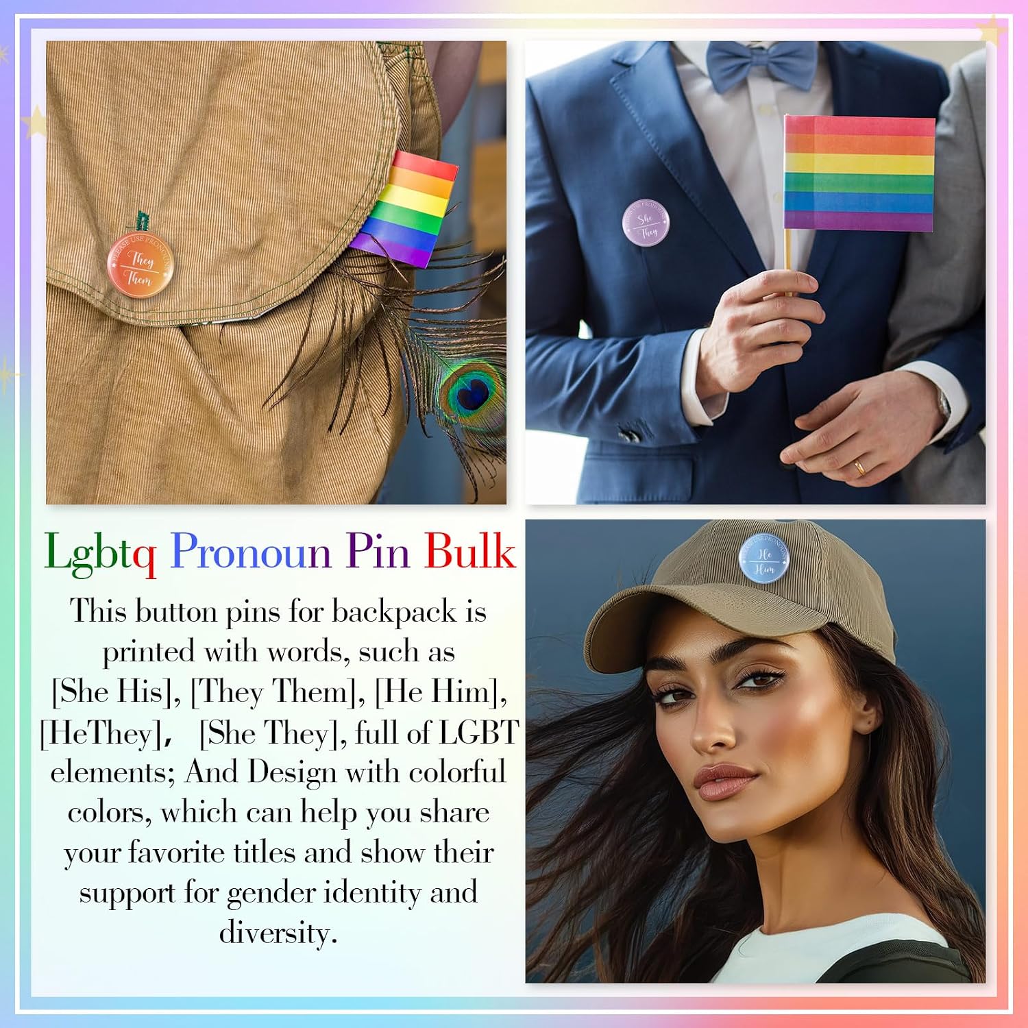 Hoteam 100/200/400 Pcs Pronoun Pins Pride Pins Bulk, Solid Color, 100 image 4