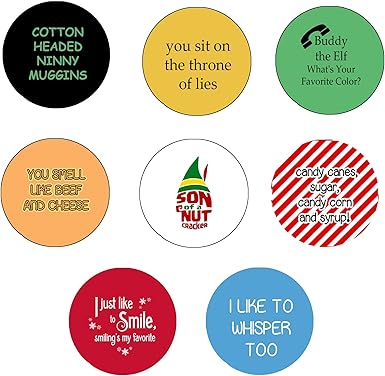Quotes From Buddy The Elf Buddy The Elf Quotes Pinback Button Pin 1.25" Christmas Party Decoration  Holiday 8 Pcs : Clothing, Shoes & Jewelry