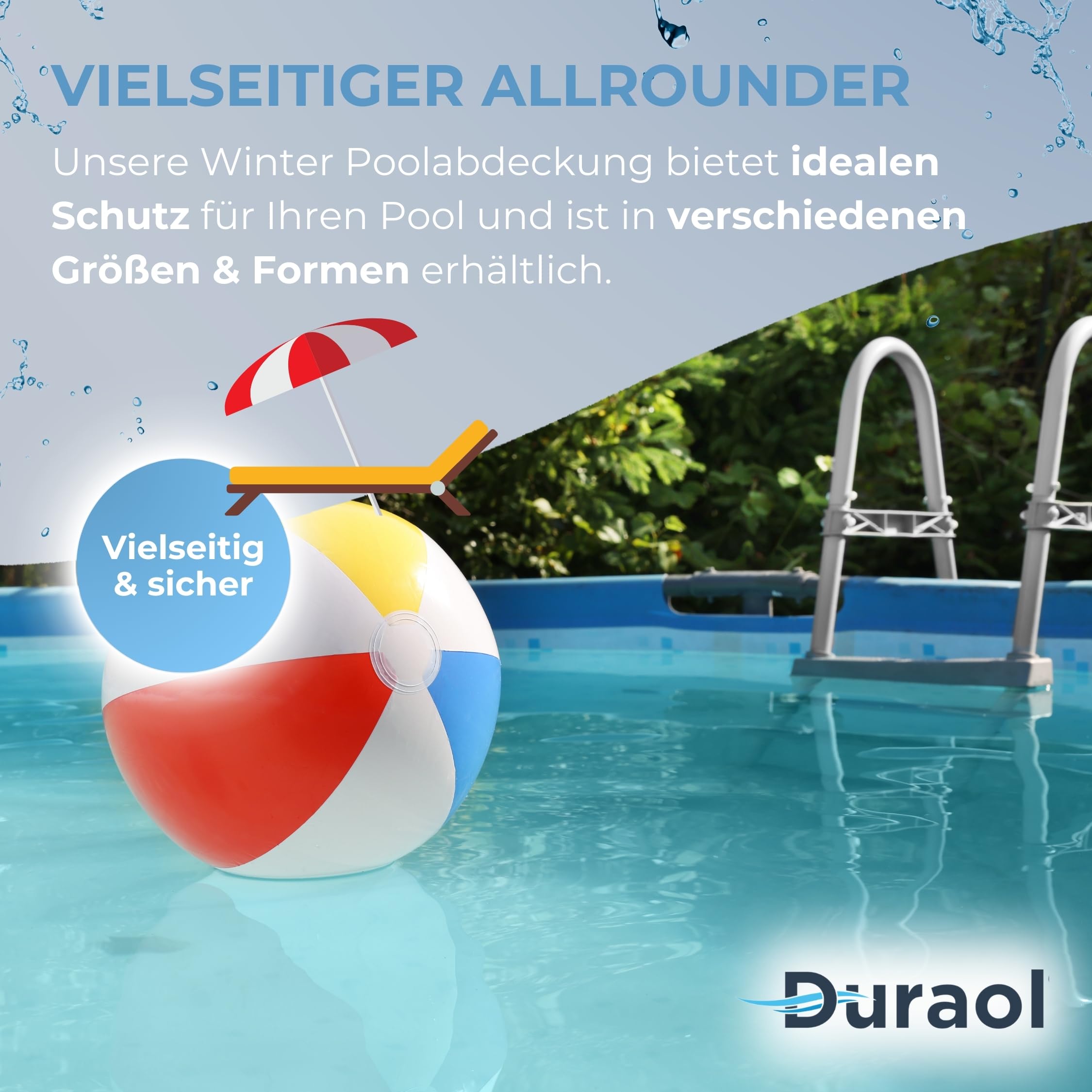 Duraol Poolabdeckung rund I 5,50 m Durchmesser I Hochwertige Pool Abdeckplane mit Materialstärke 220g/m² I Robuste Abdeckplane Pool rund mit Randverstärkung I Beidseitig beschichtet & wasserdicht