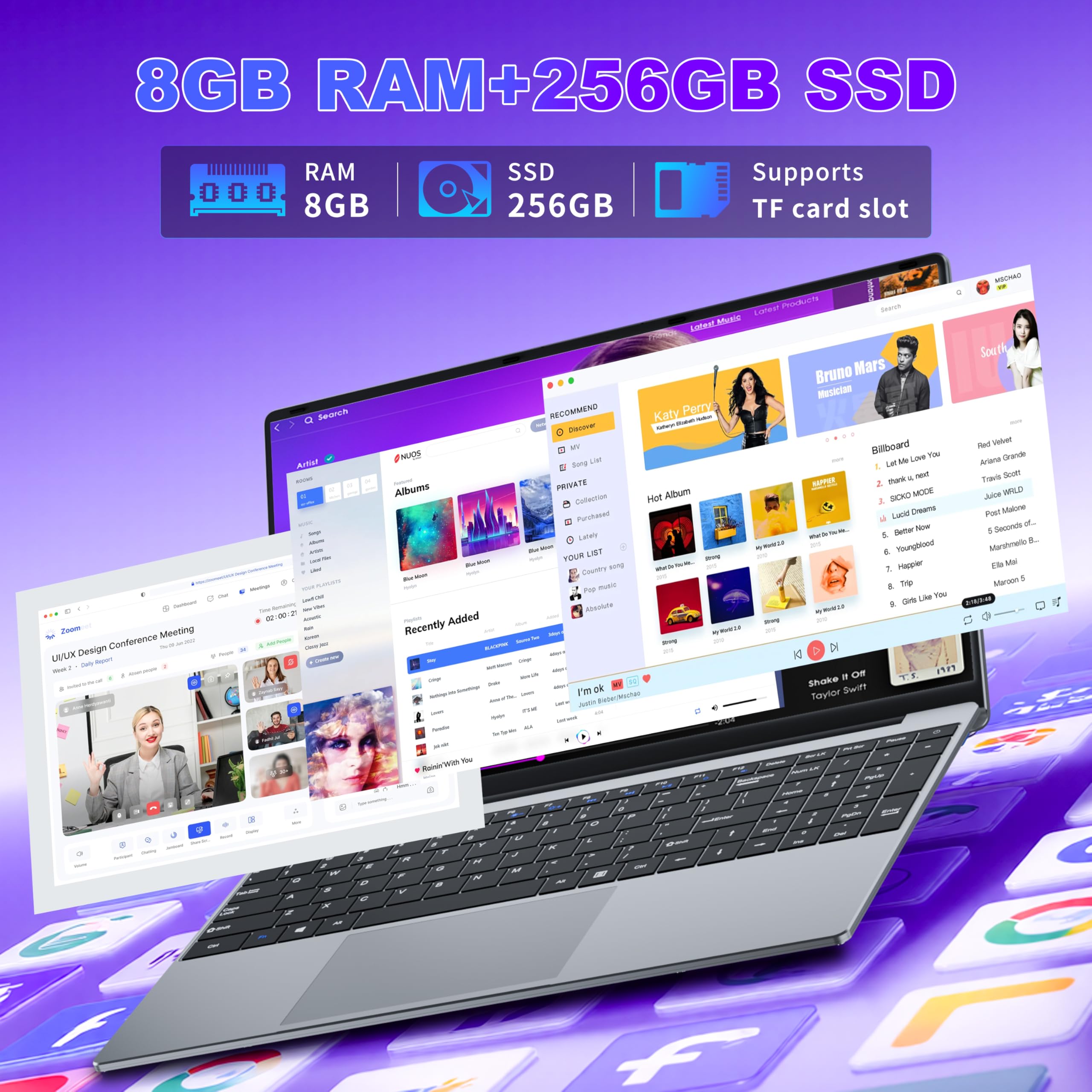Notebook 15,6 Pollici Core M3 6Y30 Processore 8GB RAM 256GB SSD Portatile PC Win 11 e Office 365 Computer Portatile Sottile con Schermo FHD inclinabile di 180° mini-HDMI USB 3.0 WiFi 5 e Bluetooth 4.2 - 5