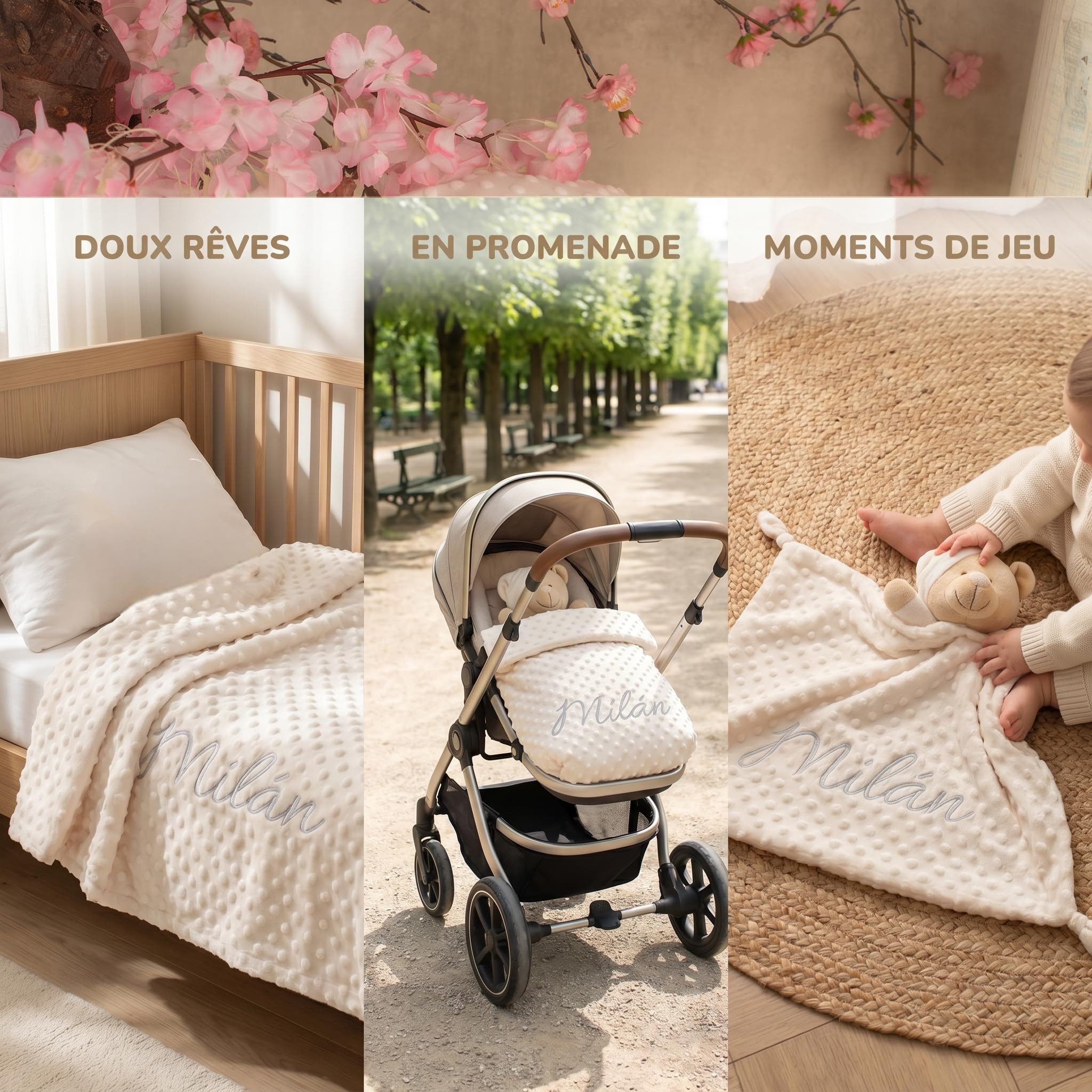 Couverture personnalisable avec nom brodé Cadeau pour parents Baptêmes Baby shower (couverture + doudou)