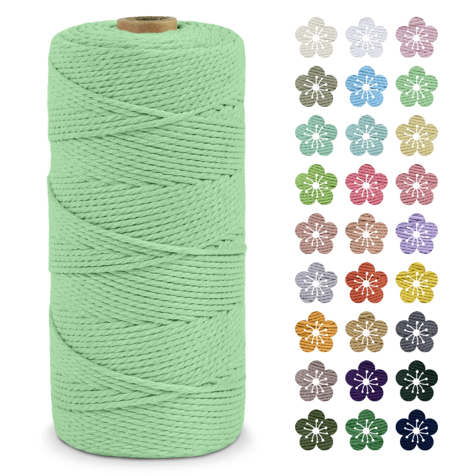LEREATI Macrame Cord 2mm x 200m, Thick Macrame Rope Natural Cotton Rope Craft String, 3 Strand Twisted Cotton Cord Yarn for DIY Plant Hanger, Wall Hanging, Christmas Decoration (Aqua green)