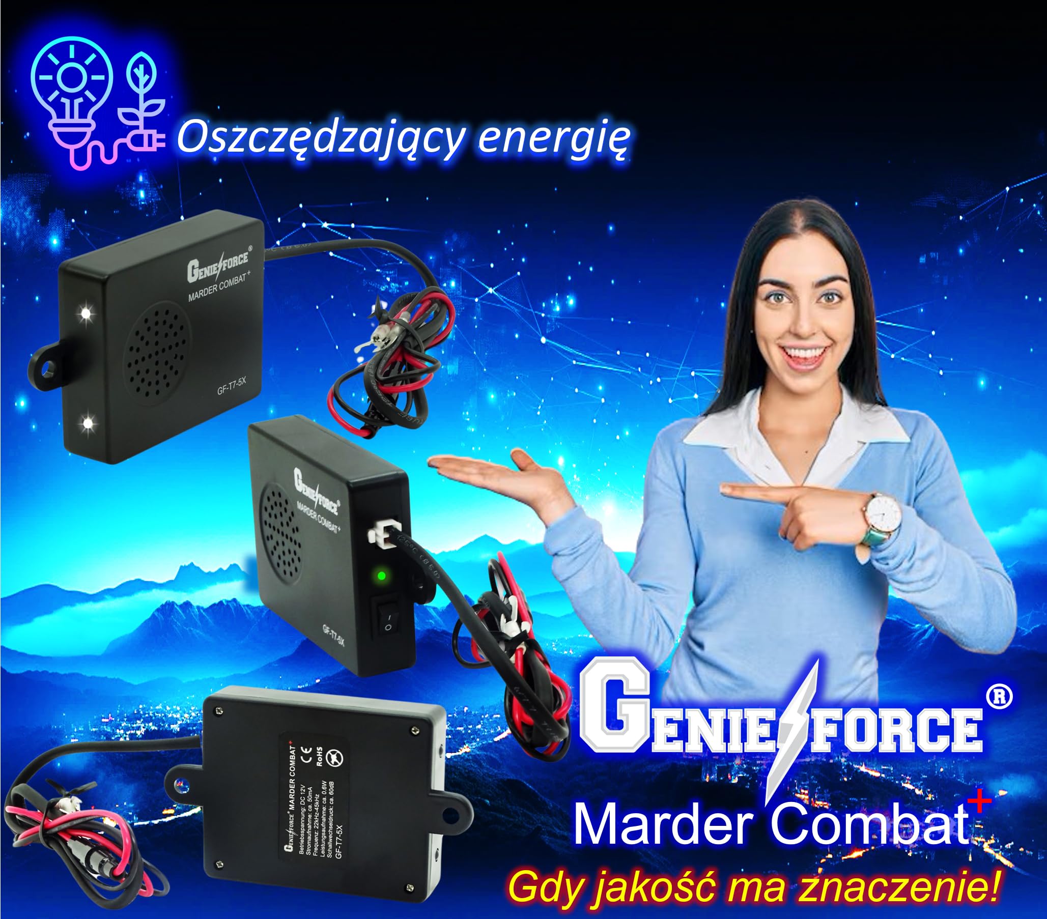 Genieforce® odstraszacz kun, urządzenie ultradźwiękowe do samochodów, łatwy montaż, wodoszczelny, przyłącze akumulatora samochodowego, GF-T7-5X