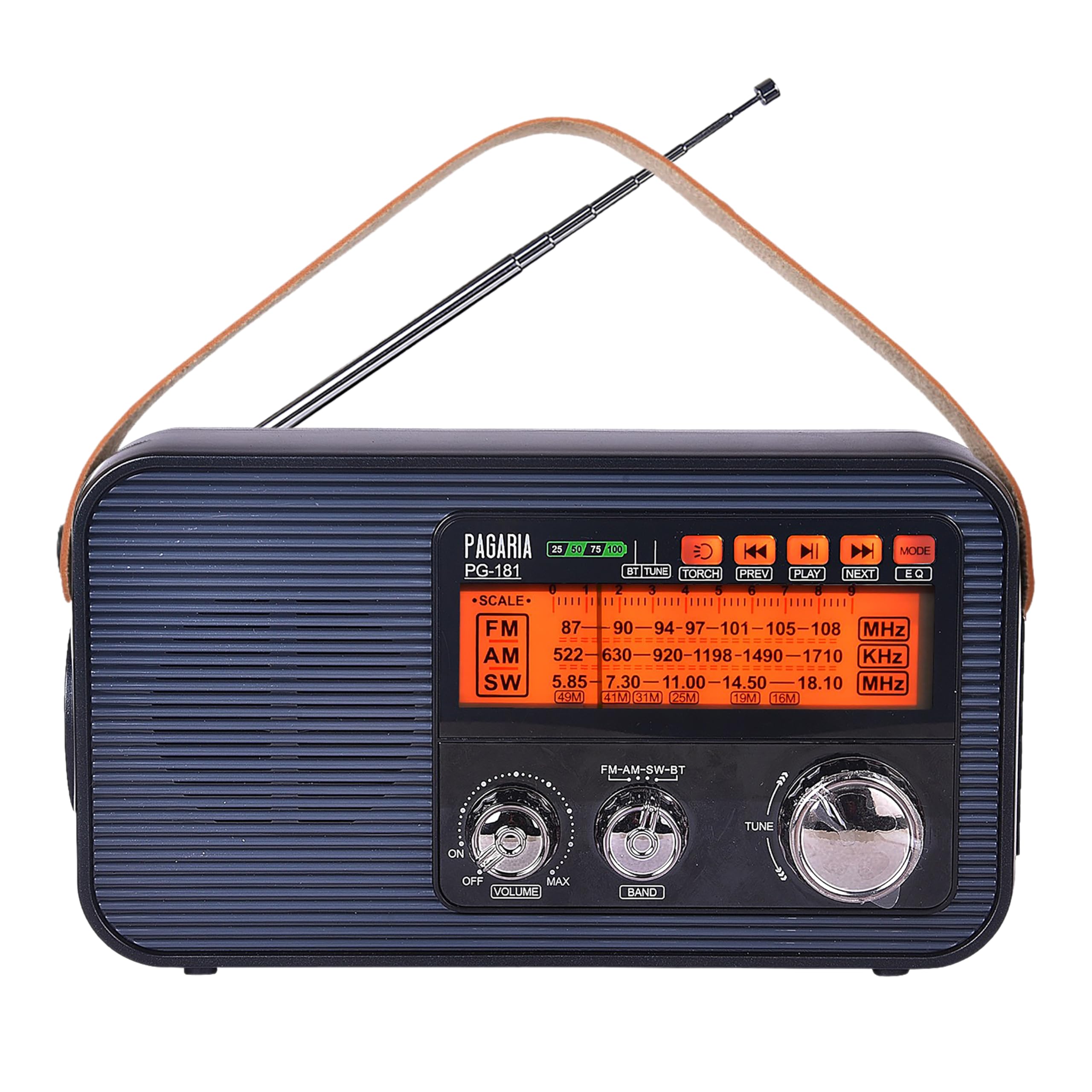 PAGARIA 3 Band FM/AM/SW DSP Portable Radio with 5 Watts, Torch, Bluetooth, USB/TF, Earphone, Aux, Model: PG-181-image-29