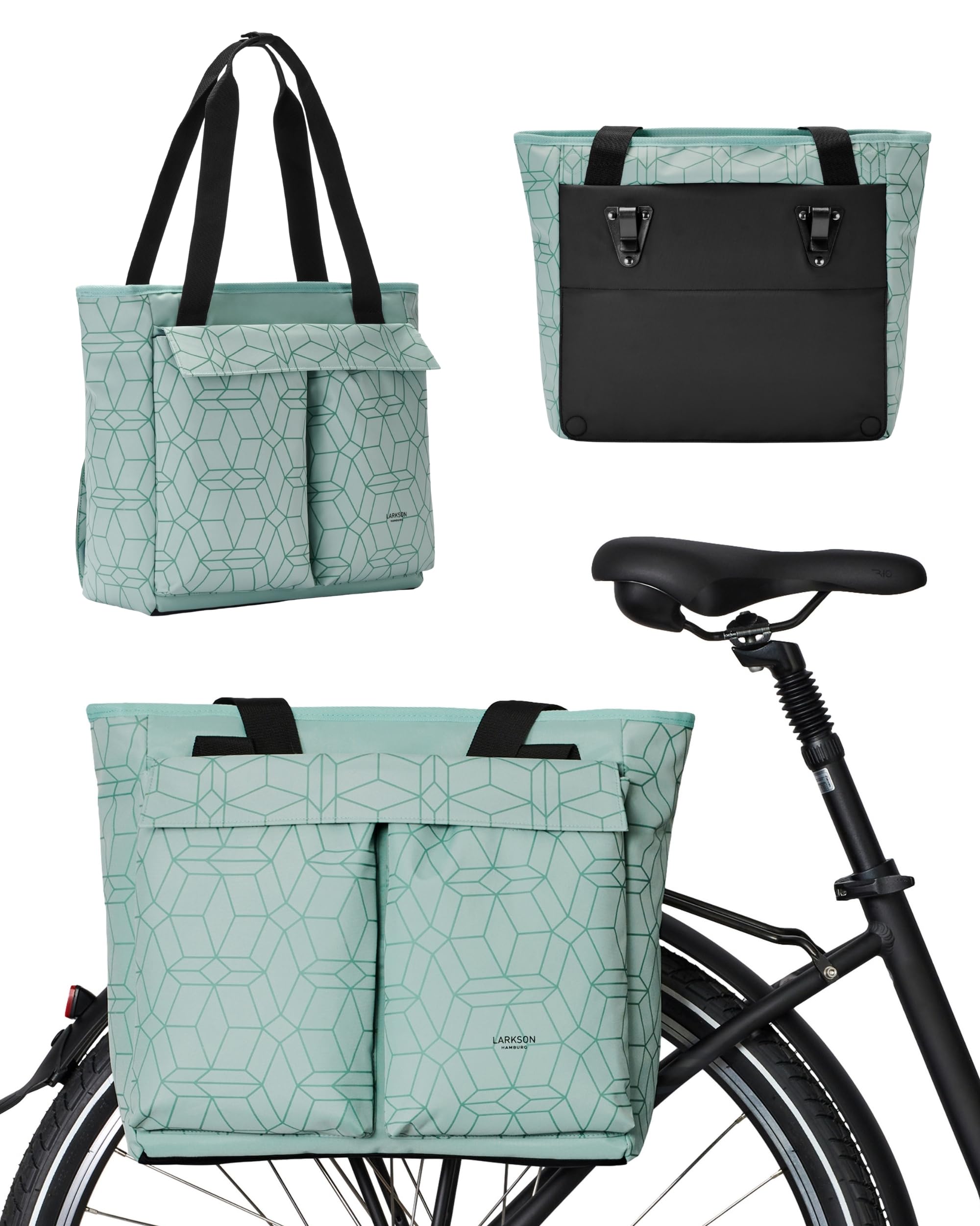 LARKSON Sacoche de Vélo pour Porte-Bagage Femmes & Hommes Menthe - Nova Bike - 2 en 1 Sac de Bicyclette & Sacoche Arrière pour Porte-Bagages - Poche de Courses - Imperméable