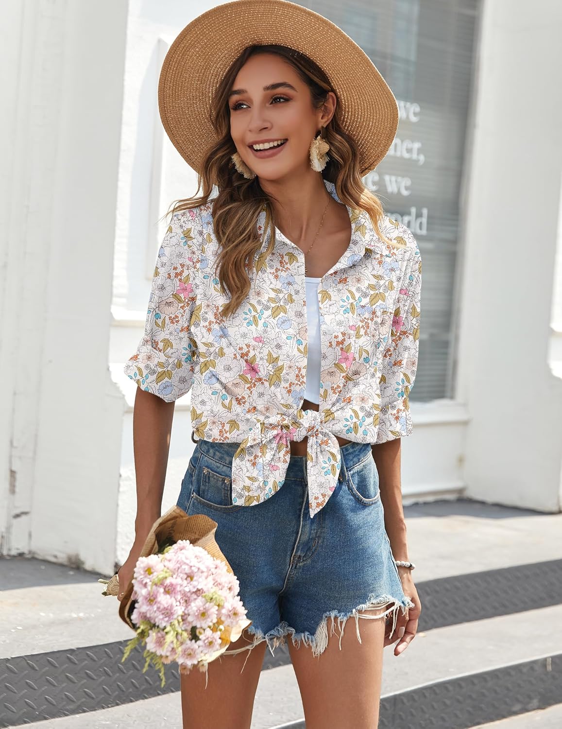 Zeagoo Womens Button Down Shirts Long Sleeve Cotton Gauze Tops Casual Collared Blouses Loose Fit - Image 4