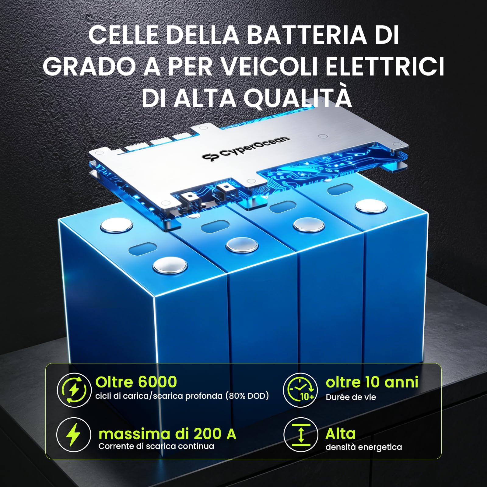 Batteria al Litio LiFePO4 12V 314Ah, Accumulatore Deep Cycle 4019Wh con Sistema BMS 200A, Celle Premium Grade A, Lunga Durata 6000+ Cicli, per Camper, Fotovoltaico, Barca, Off Grid Riserva