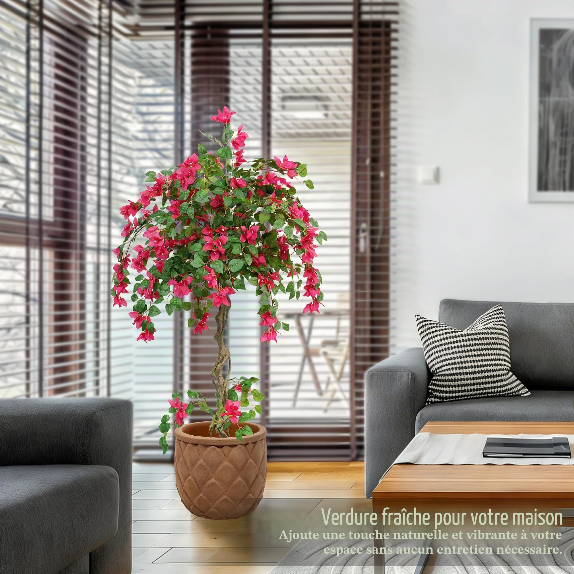 Plante Artificielle Bougainvillier Faux Arbre à Fleurs 160cm | Résistant UV, Feuillage Dense, Arbre Artificiel Extérieur Intérieur en Pot, Décoration pour Salon Chambre Entrée Jardin Fête