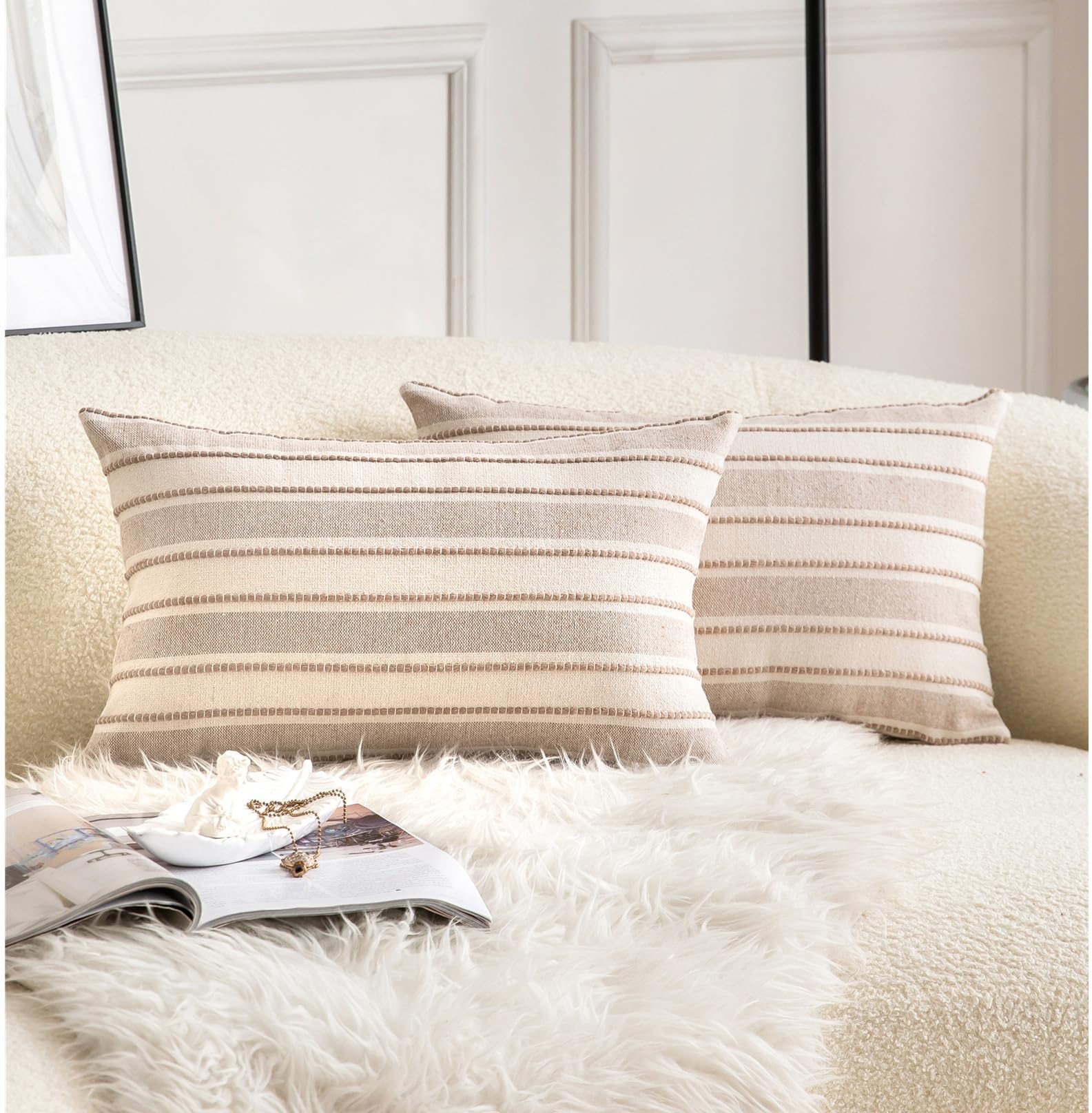 Cethom Decorative Boho Lumbar Throw Pillow Covers, Farmhouse Textured Pillow Case, 12 x 20 Inch Set of 2, Chair Sofa Bedroom Living Room Home Decor