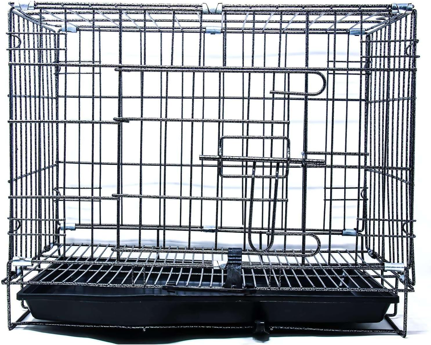 Black Single Door Folding Metal cage with Removable Tray and paw Protector for Dogs, Cats and Rabbit 18 inch