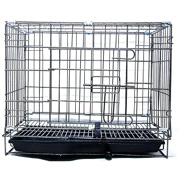 PSK PET MART Black Single Door Folding Metal cage with Removable Tray and paw Protector for Dogs, Cats and Rabbit 18 inch