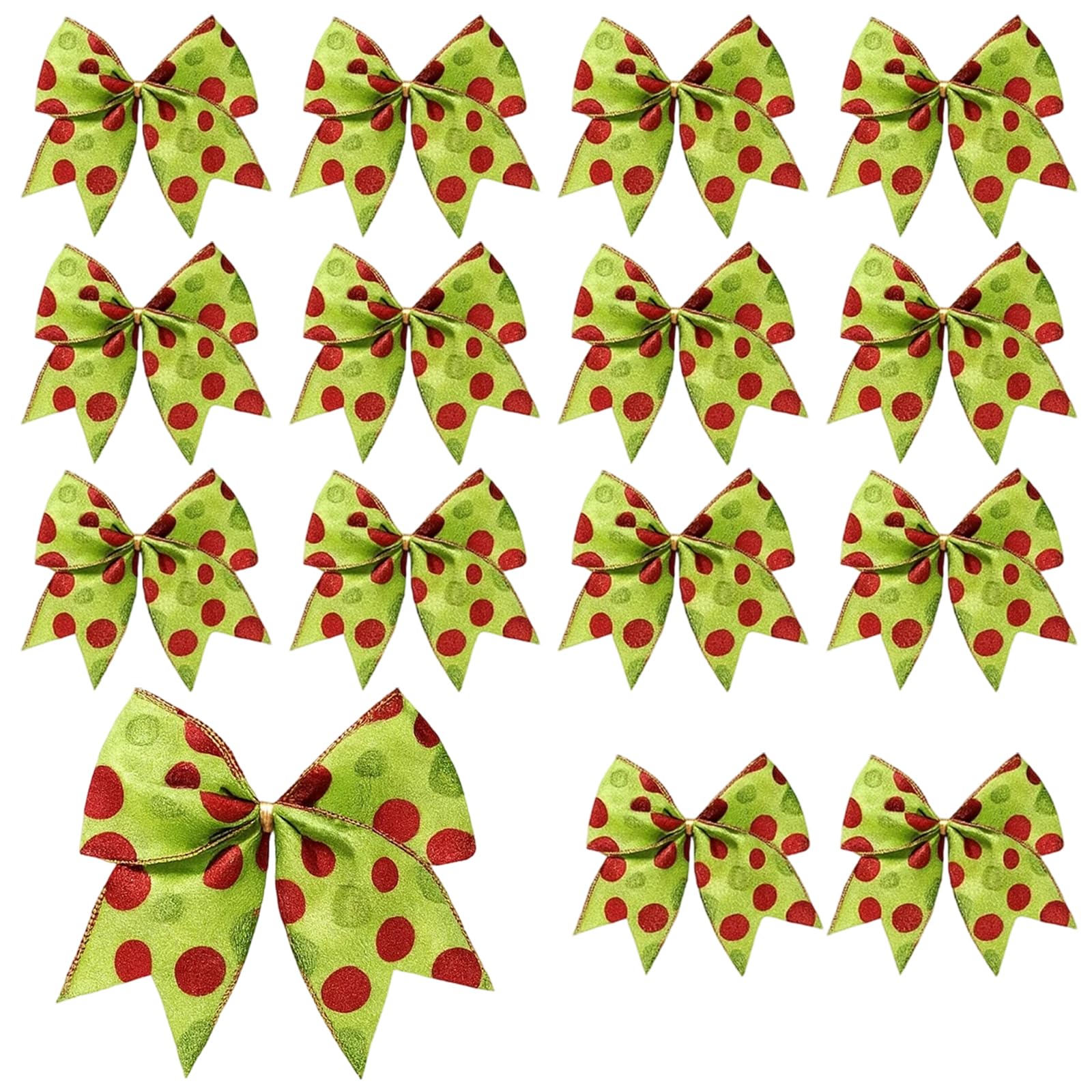 DXPETA Grinch Christmas Tree Decorations, 15 Green Bows with Red Accents, Festive Grinch Themed, Plastic, Resin, Traditional Style, Christmas Occasion