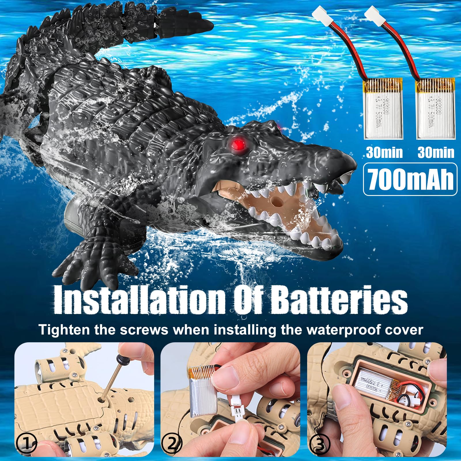 Barcos Teledirigido RC Cocodrilo, 2.4GHz Barco de Control Remoto con luz LED y Doble hélice para Piscinas y Lagos, Juguete Cocodrilo EléCtrico de Piscina Agua para niños y niñas
