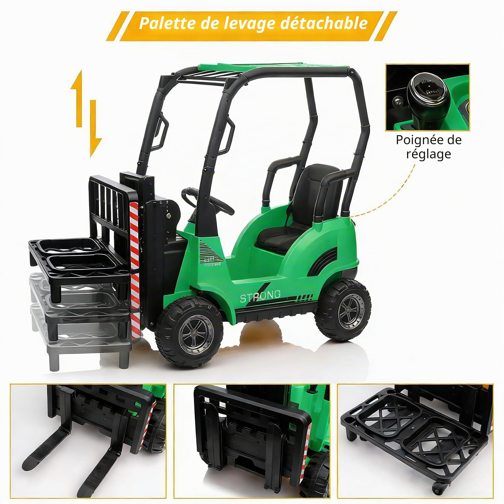 12V Voiture Électrique Enfant Chariot Élévateur avec Tente – Jouet De Construction à Fourche Réglable Et Palette – Idéal Intérieur Et Extérieur – Cadeau Fille Garçon Dès 3 Ans