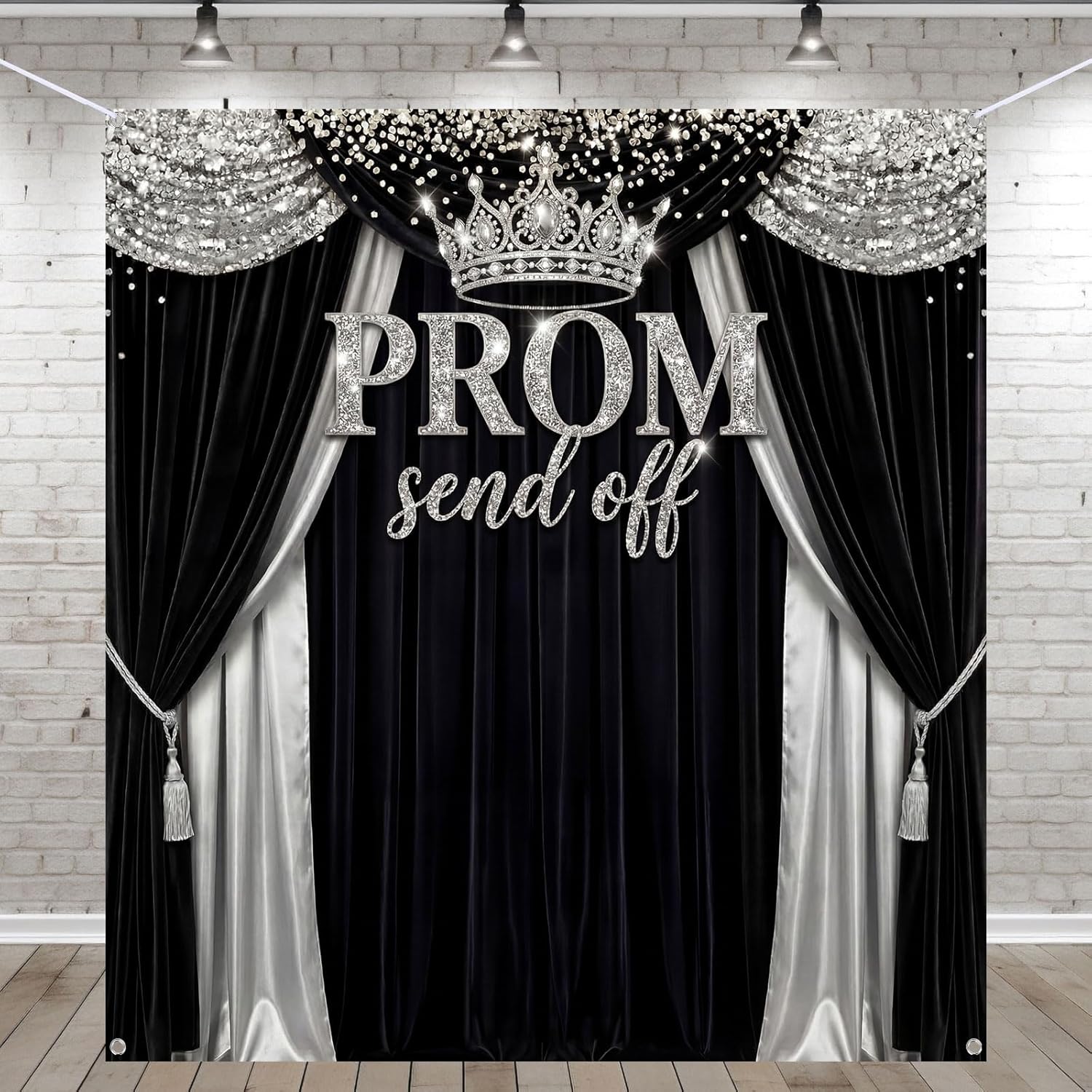 Tingjoo Prom Send Off 2026 Backdrop Black and Gold Graduation Decorations 71 x 78.7 Inch Gold Crown Class of 2026 Congrats Grad Photo Background Banner for Graduations Party Favors