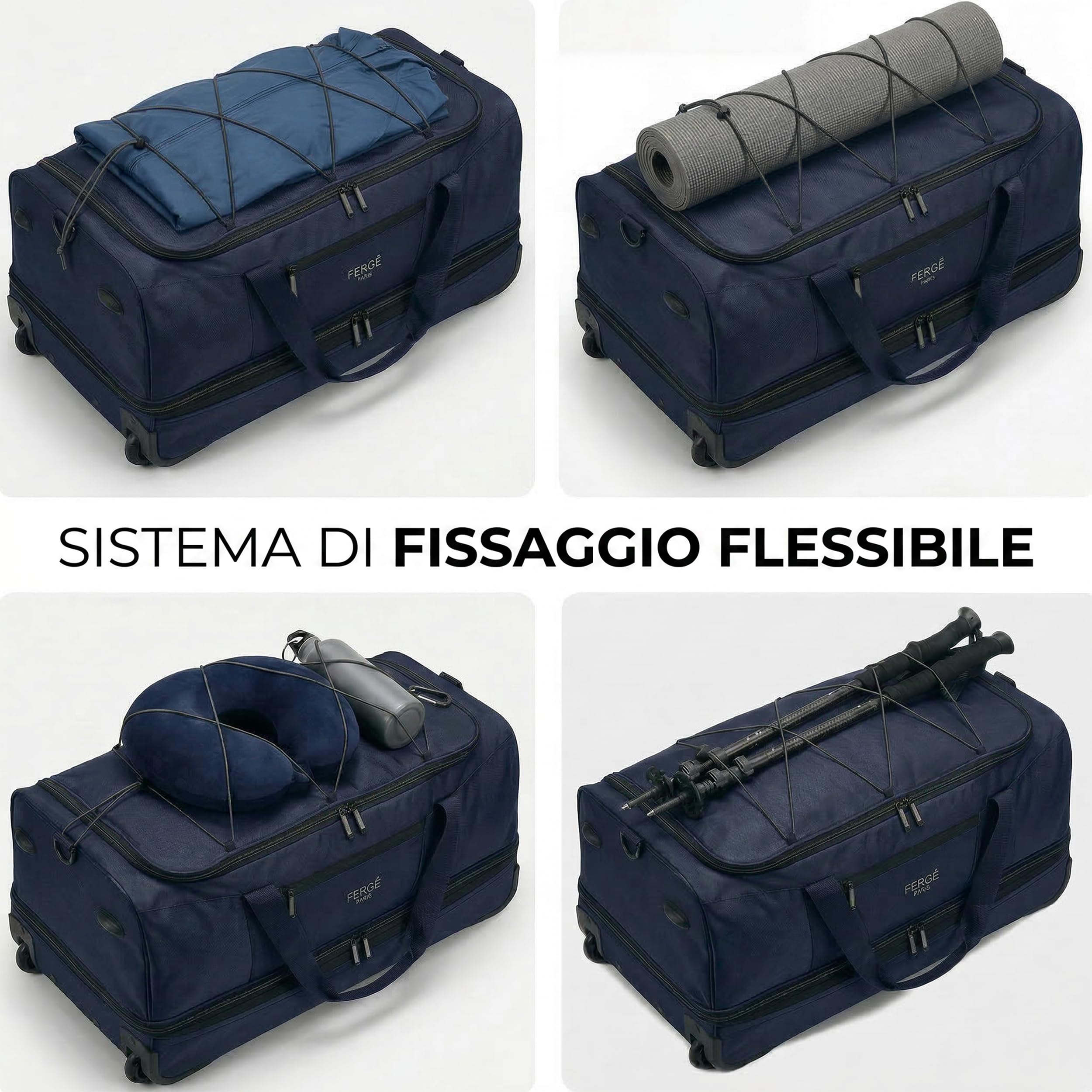FERGÉ XL borsa da viaggio capiente con rotelle, espandibile e scomparto per scarpe - Trolley con cinghie di fissaggio, borsa da viaggio morbida, Weekender PARIS