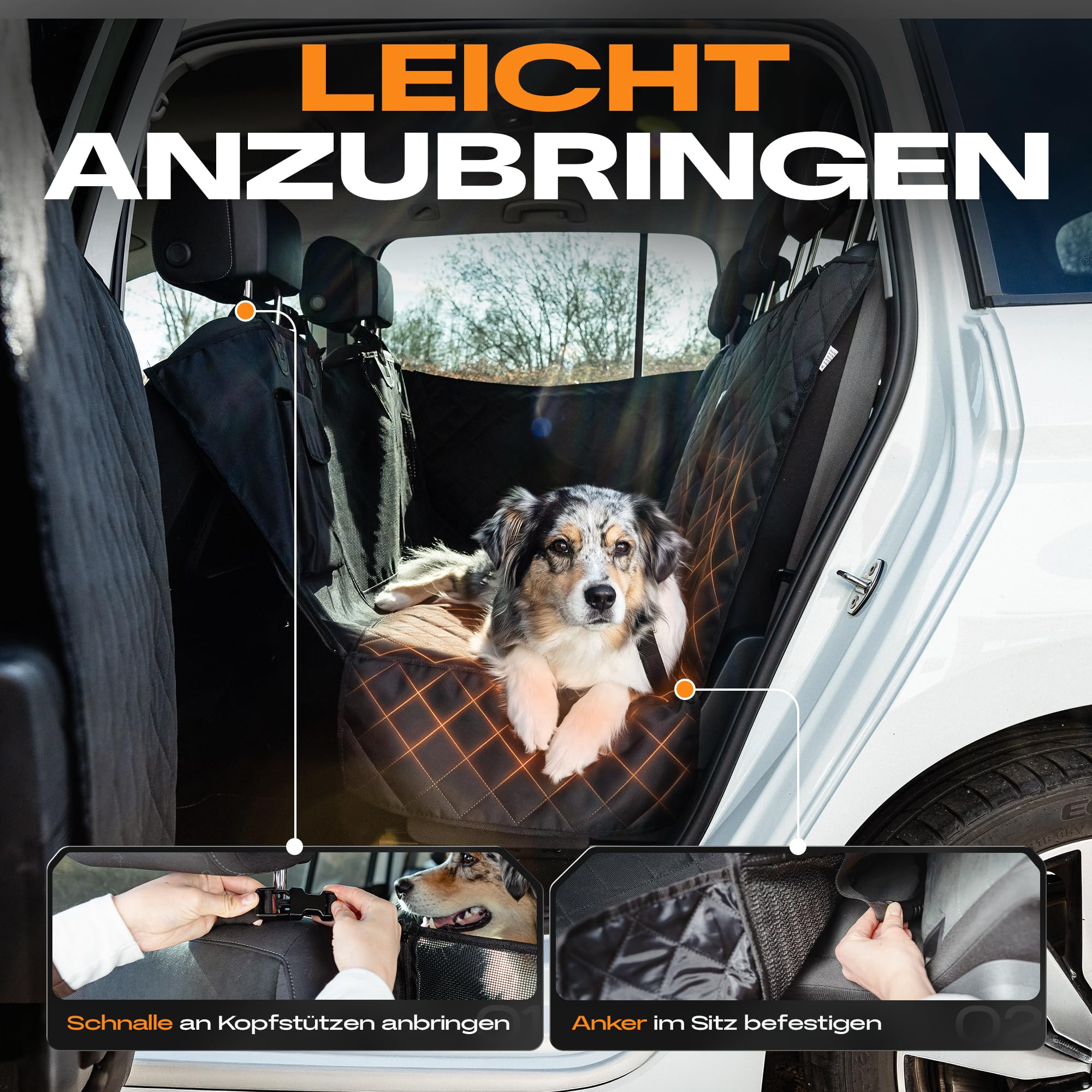NATURIZ® Hundedecke Auto Rückbank mit Seitenschutz - Hundesitz inkl. Sicherheitsgurt - Hundematte Wasserfest - universal Rücksitzschoner mit Sichtfenster, Dog Car Seat cover, Autoschondecke (Rücksitz)